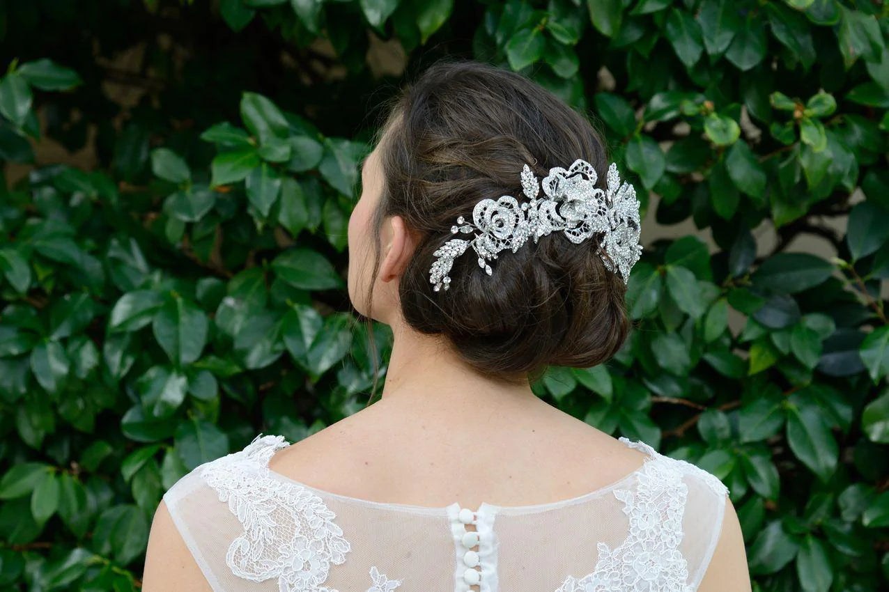 Ivory and Co Brides Floral Hair Comb - Silver Wedding Hair Accessory with Austrian Crystals for Brides, Bridesmaids & Prom | Elegant Hair Jewelry for Weddings, Parties & Special Occasions