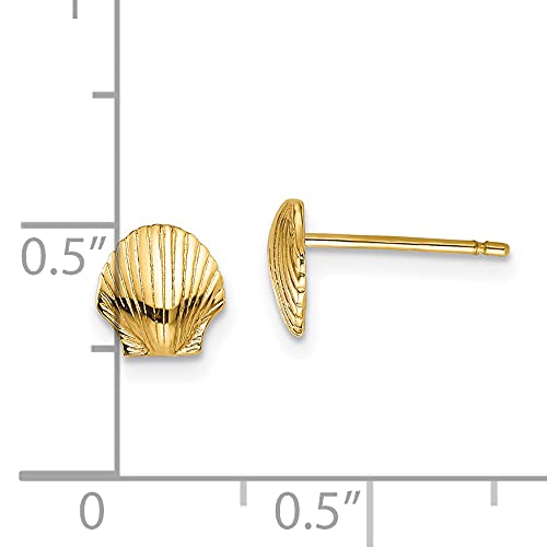 Avariah Solid 14k Yellow Gold Mini Scallop Shell Post Earrings - 7mm Dainty Stud Earrings for Women, Perfect for Everyday Wear, Beach Vacation & Gift Giving