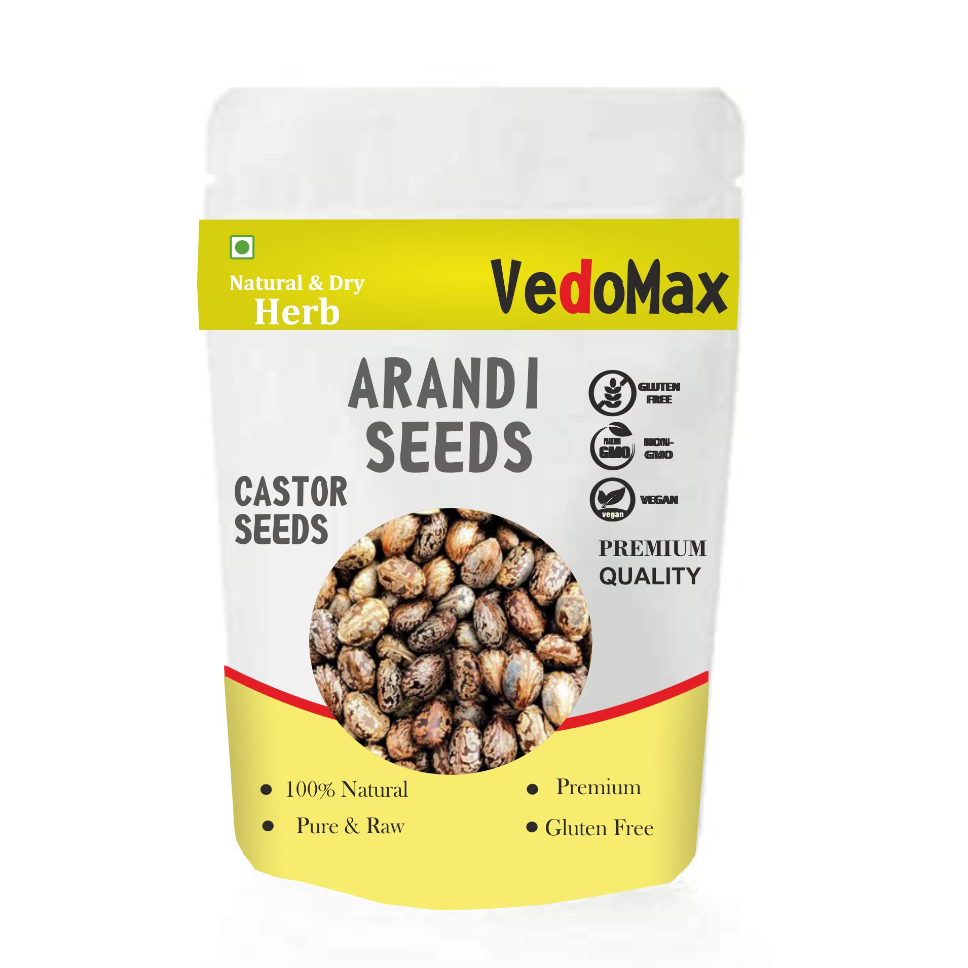 VedoMax Castor Seeds (Arandi Beej) - 200gm | 100% Natural & Organic | Perfect for Hair Growth, Skin Care & Ayurvedic Remedies | Use in DIY Beauty Products, Herbal Treatments & Holistic Wellness