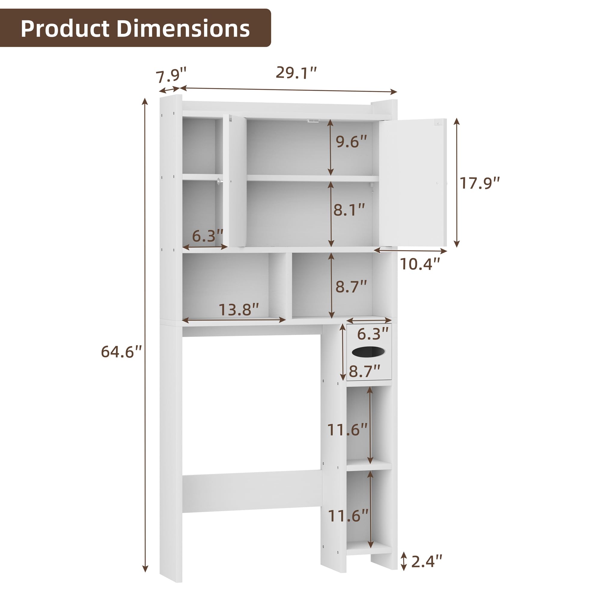 Shintenchi Over The Toilet Storage Cabinet with Barn Doors - White Bathroom Organizer with Adjustable Shelves, Toilet Paper Holder & Anti-Tip Device - Perfect for Small Bathrooms, Apartment Storage & Space Saving Solutions