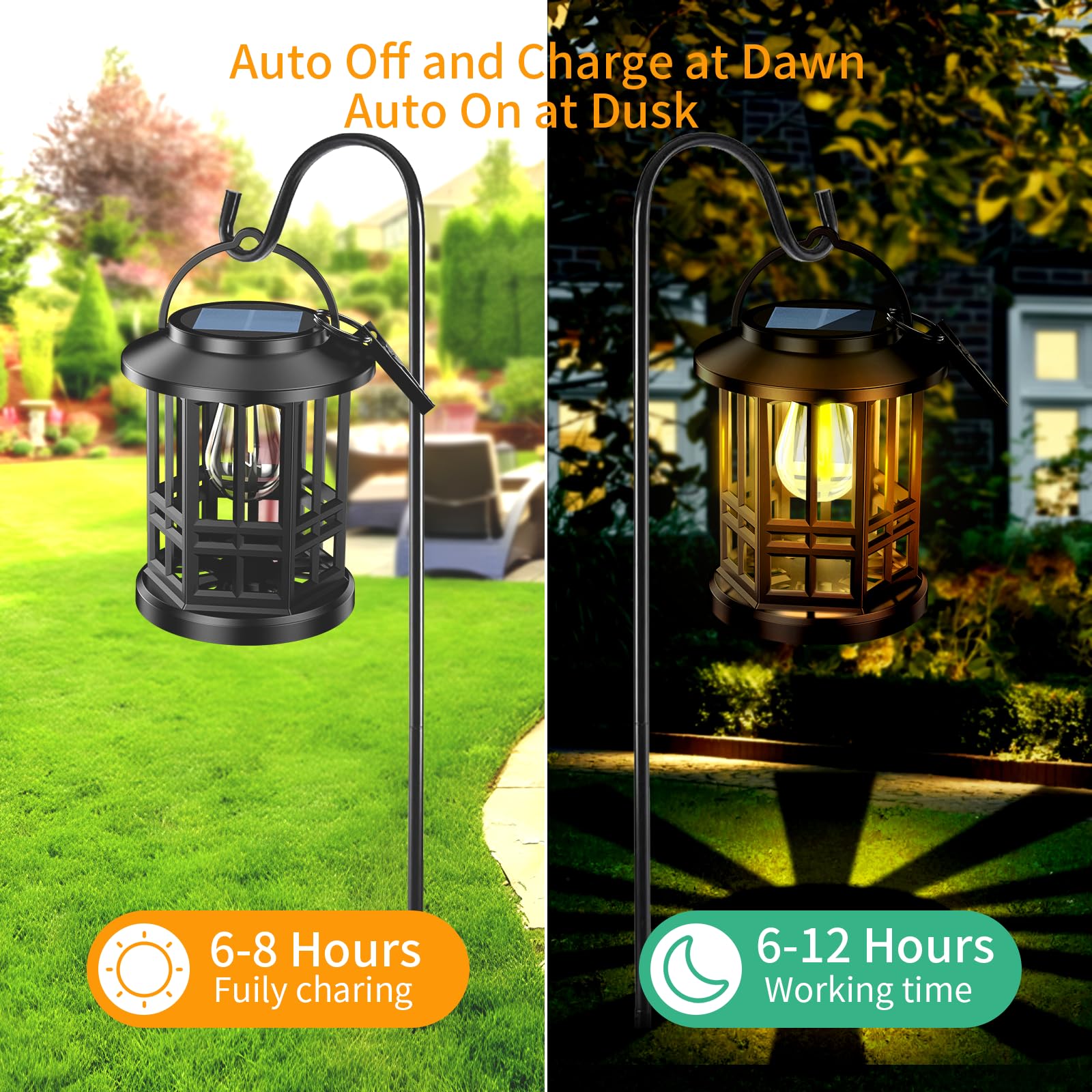 4 Pack Solar Powered Outdoor Lanterns - Waterproof LED Hanging Lights with Auto Dusk to Dawn Sensor, Warm White Garden Lighting for Patio, Yard, Pathway & Camping Decor