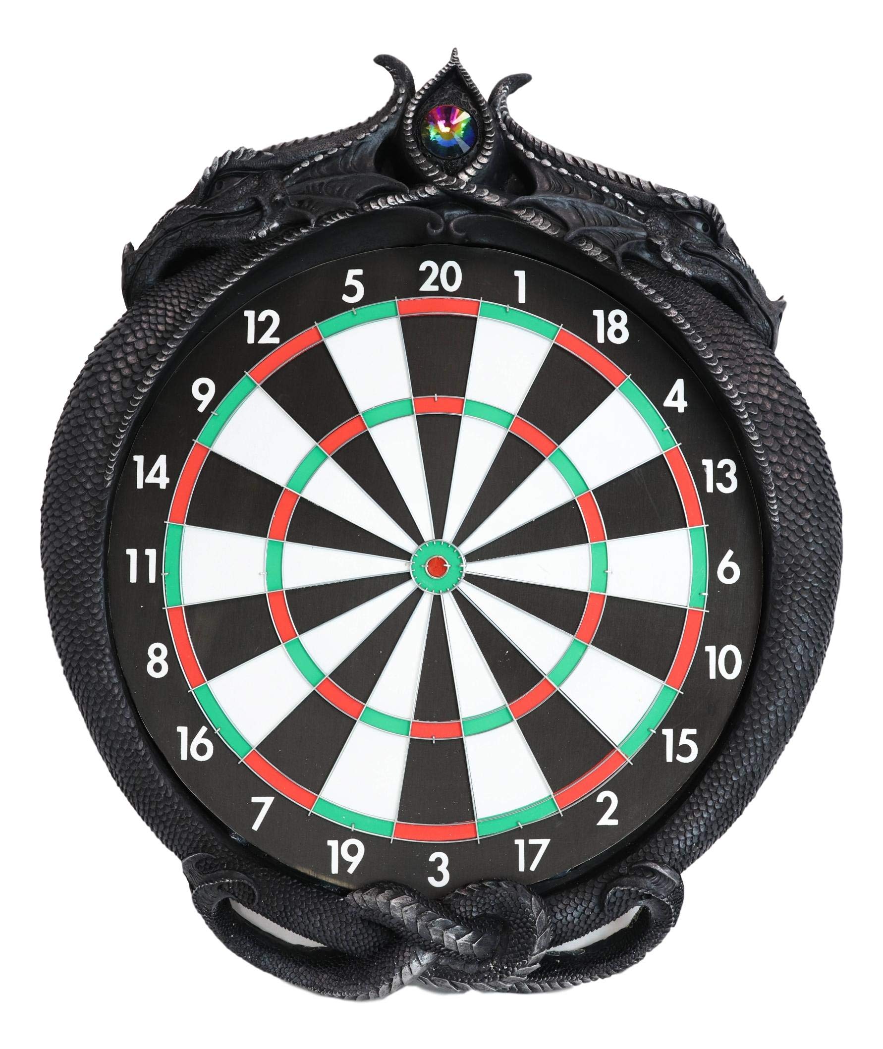 Ebros Gift Fantasy Gothic Dual Dragon Scales Dart Board with Gemstones - Medieval Gaming Wall Decor for Dungeons & Dragons, Game Room & Home - Includes Red & Blue Darts for Indoor Entertainment & Themed Parties