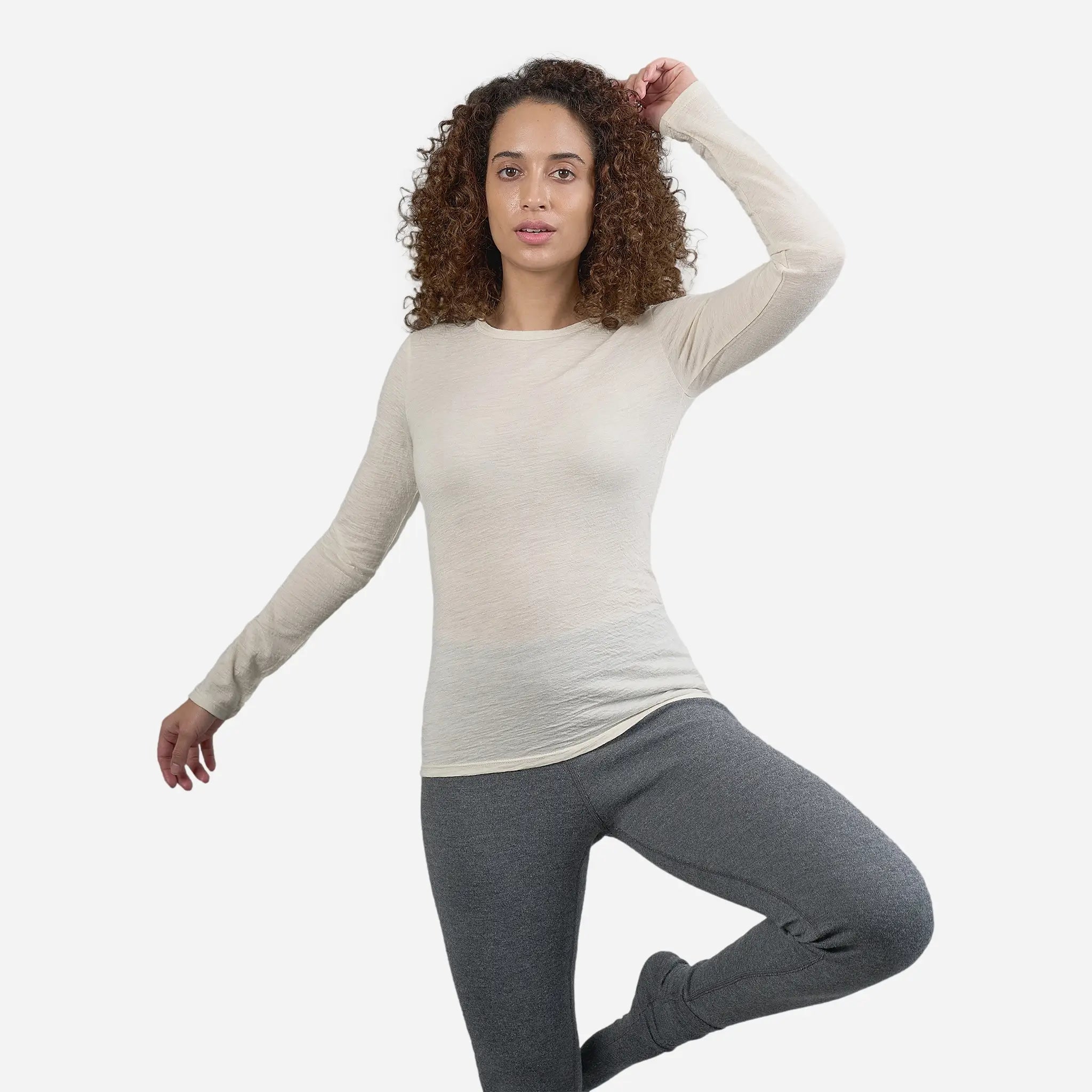 Ultralight Women's Alpaca Wool Long Sleeve T-Shirt - 160 GSM Soft & Warm Base Layer for Winter Hiking, Yoga & Casual Wear