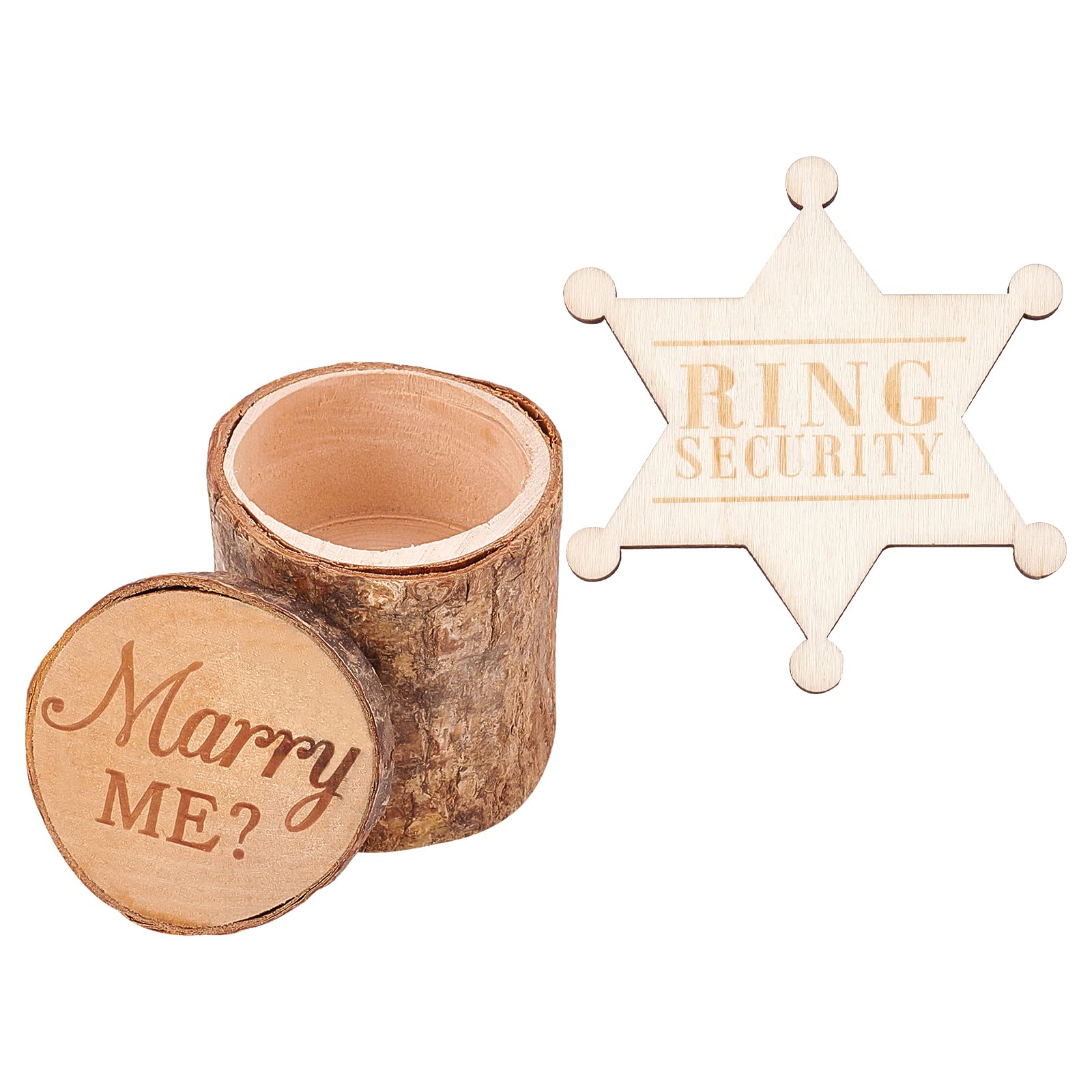 FINGERINSPIRE Rustic Wooden Ring Box with Security Badge Breastpin - Wedding Ring Holder, Ring Bearer Box, Proposal & Marriage Accessories for Engagement, Ceremony & Anniversary Gifts
