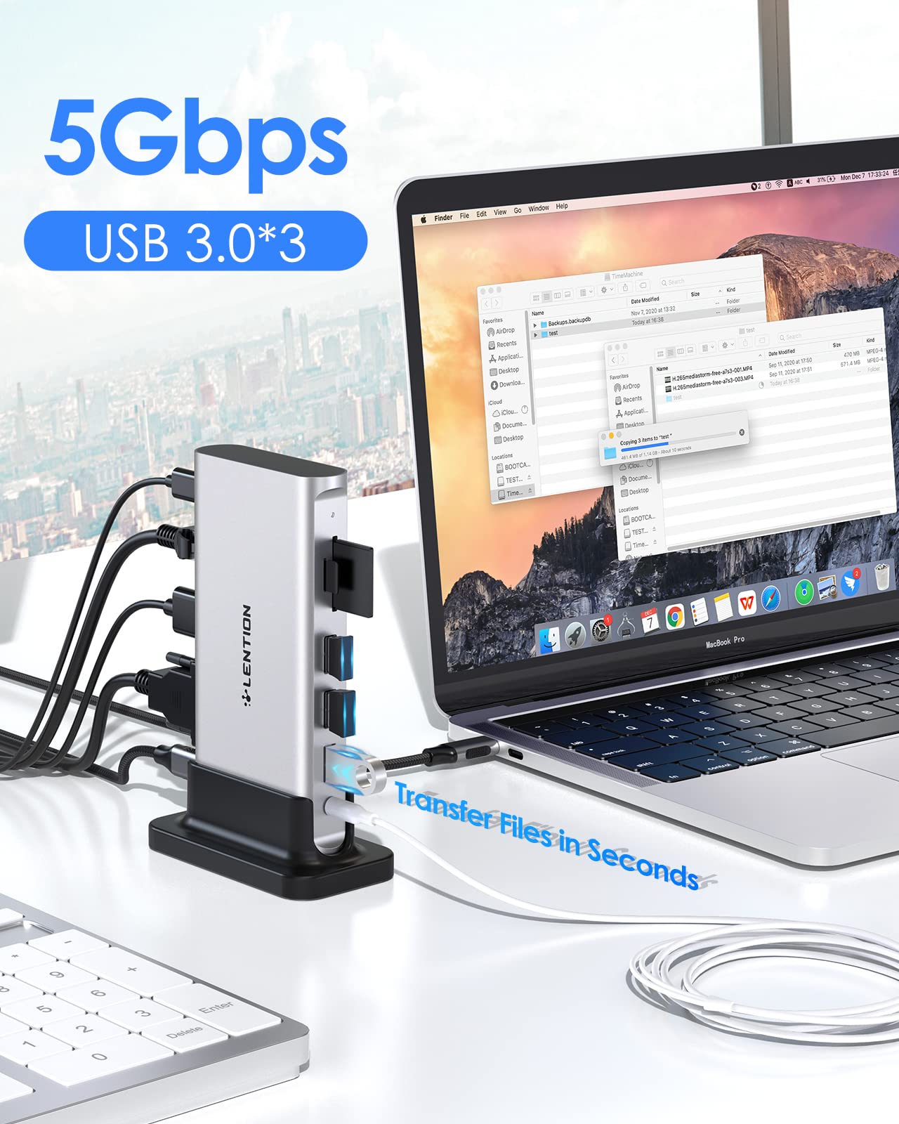 LENTION USB C Docking Station 100W Power Delivery - 4K HDMI, VGA, Gigabit Ethernet, SD/TF Card Reader, 3 USB 3.0 Ports, 3.5mm Aux Adapter for MacBook Pro/Air, Surface, Steam Deck, Dell, HP (CB-D55, Silver) - Perfect for Home Office, Gaming & Multi-Monitor Setup