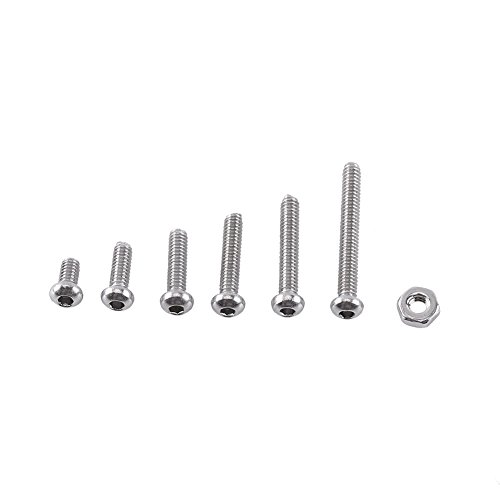 250pcs M2 Hex Socket Screws Bolt A2 Stainless Steel Bolt Set with Hex Nuts - Corrosion Resistant Fastener Kit for Electronics, Furniture & DIY Projects (Button Head)