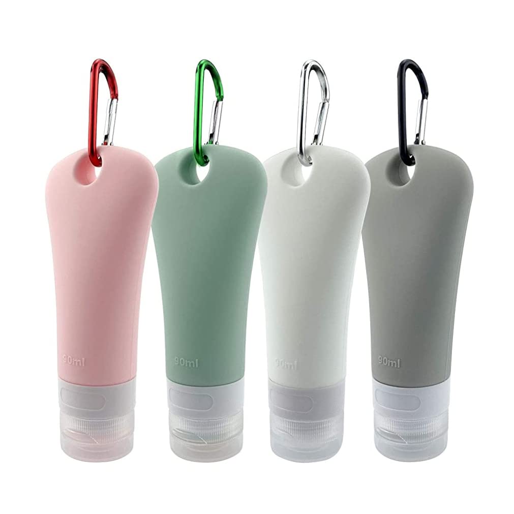 Muzrunq Silicone Travel Bottles Set - 4 Pack Leak Proof Squeezable Cosmetic Containers | Portable Hanging Toiletries for Shampoo, Lotion & More | Perfect for Air Travel, Gym & Vacation