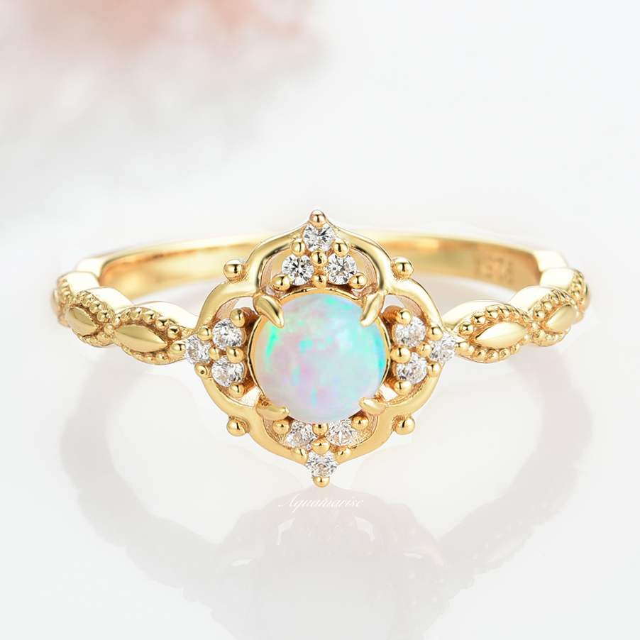 Claire Australian Opal Ring 14K Yellow Gold Vermeil - Elegant Birthstone Jewelry for Women, Perfect Gift for Anniversary, Birthday & Special Occasions