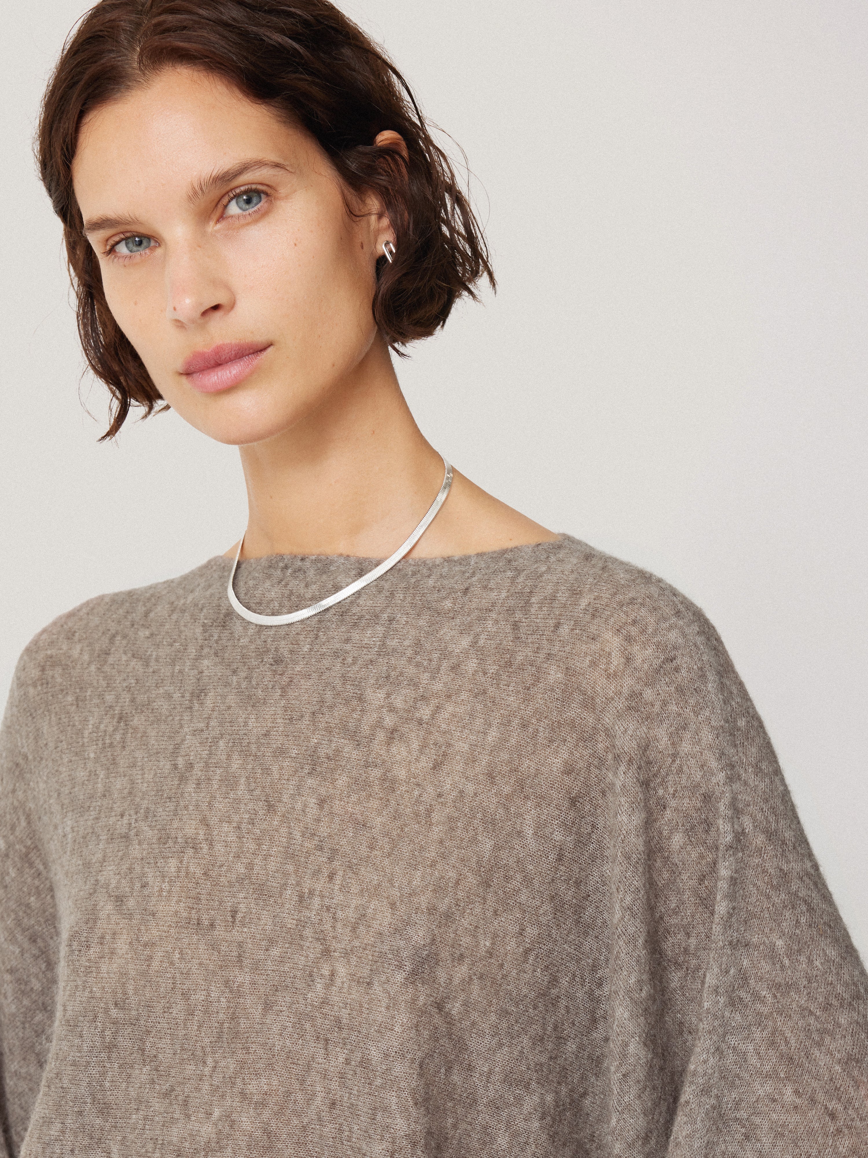 Soft Gauzy Knit Poncho Jumper - Cozy Oversized Women's Sweater in Taupe | Perfect for Fall Layering, Casual Outfits & Boho Fashion