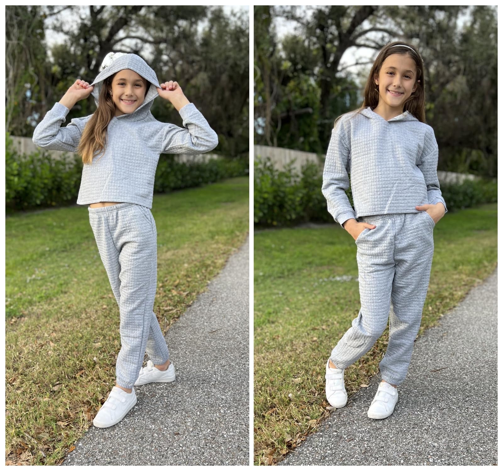 Arshiner Girls 2 Piece Outfit - Soft Waffle Knit Hooded Sweatshirt & Jogger Pants Set, Long Sleeve Tracksuit for School, Playdates & Casual Wear | Cute Toddler Clothes for Fall & Winter