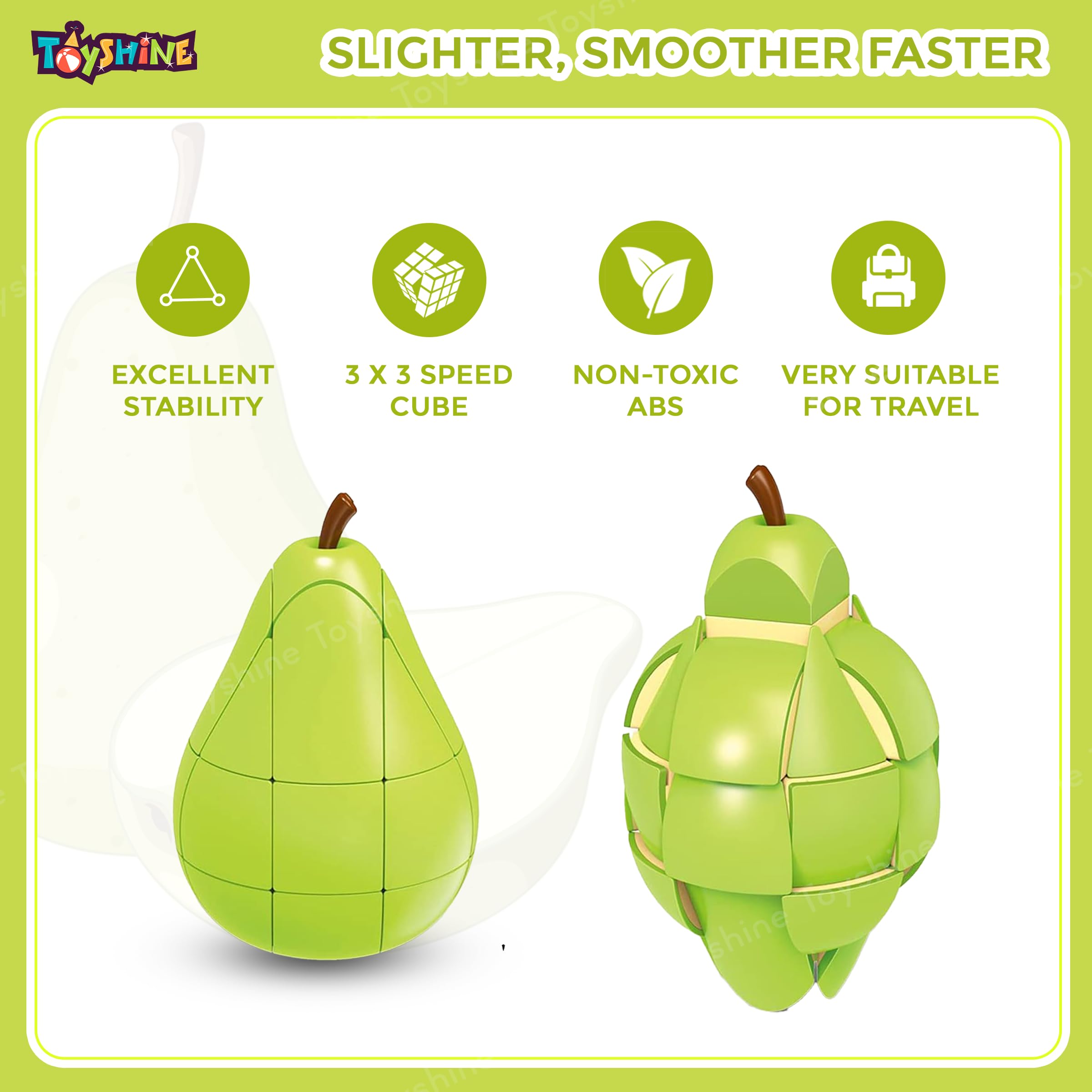 Toyshine 3x3 Pear Shaped Magic Speed Cube - Stress Relief Puzzle Toy for Adults & Kids Ages 3+, Educational STEM Learning Gift for Boys & Girls - Perfect for Classroom, Office, Travel & Family Game Night
