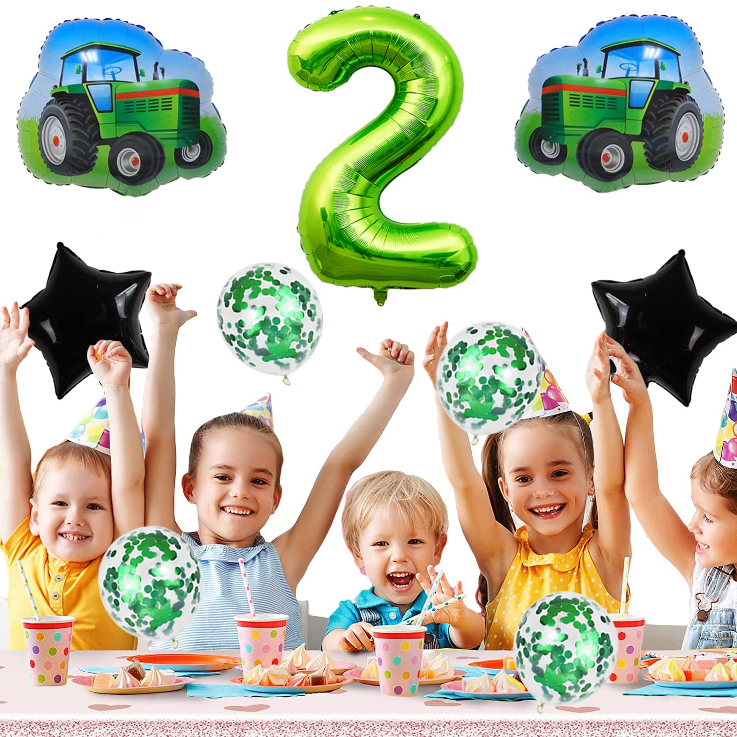 Jumbo 32 Inch Green Number 2 Tractor Foil Balloons - Farm Theme Birthday Decorations for 2nd Birthday Party, Baby Shower & Kids Celebration - Perfect for Outdoor Decor, Photo Backdrops & Party Centerpieces
