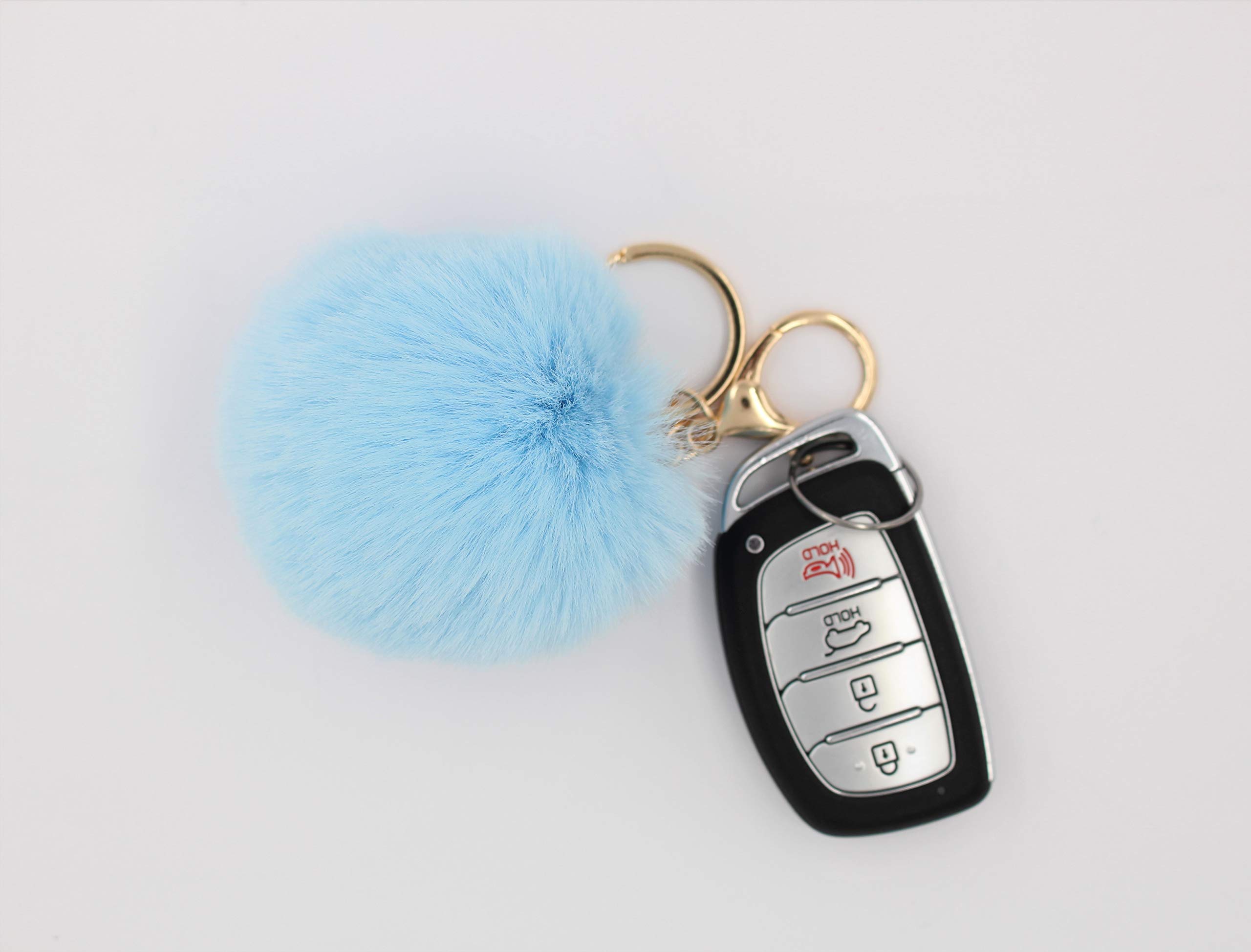 Faux Fur Pom Pom Keychain for Women & Girls - Cute Soft Fluffy Keyring for Backpacks, Purses, Luggage - Perfect Gift for Friends, Birthday, Christmas (Pink, Blue, White) - Great for Travel, School, Everyday Use