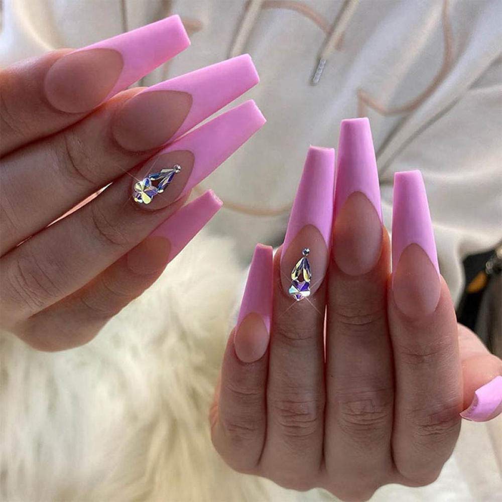 24pcs False Nails - Peach Pink French Tip with Plum Blossom & Water Drop Design for Nail Extension | Ballet Fake Nails for Women | Perfect for Parties, Weddings & Special Occasions
