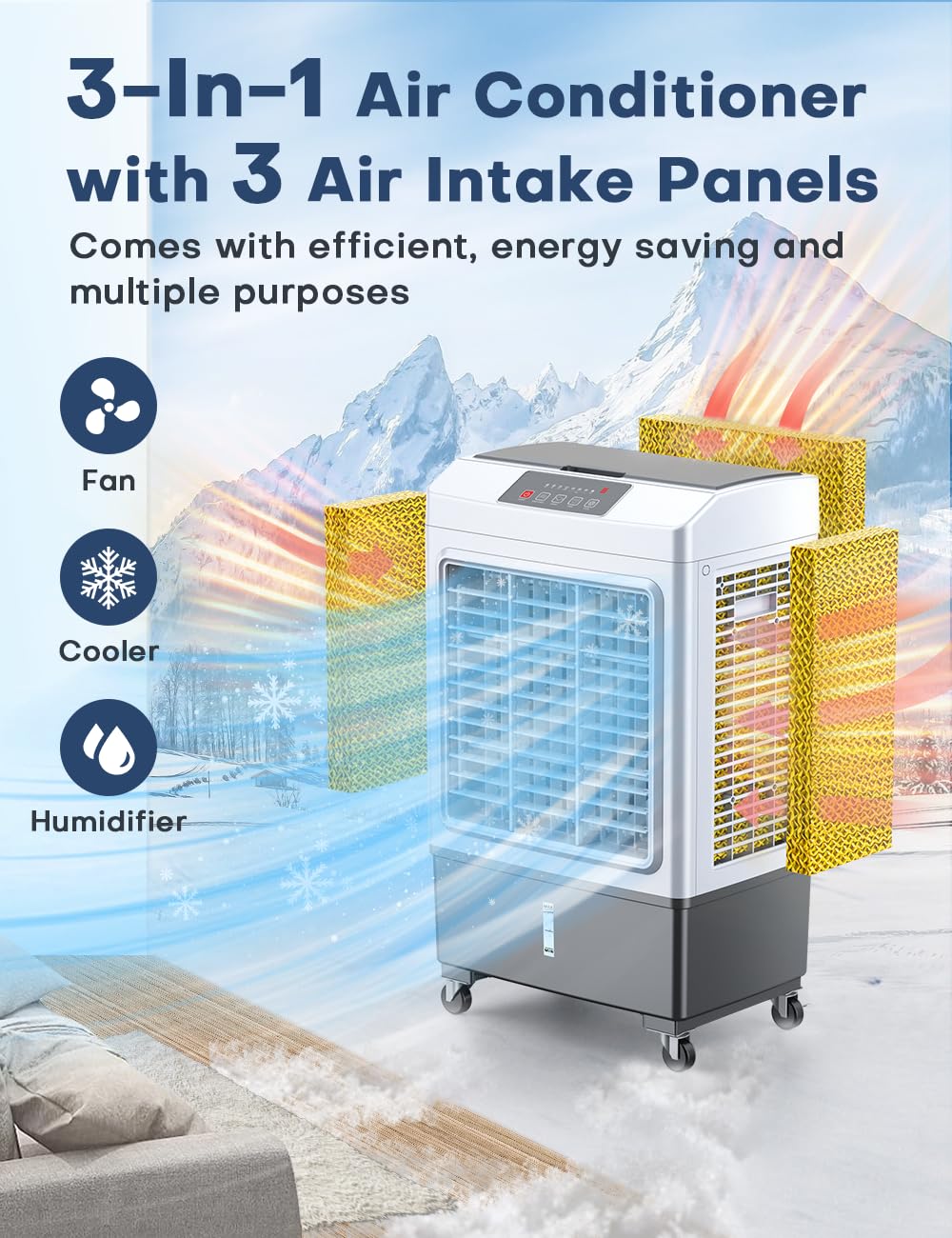 BALKO 2100CFM Portable Evaporative Air Cooler - Windowless Air Conditioner for Rooms Up to 700 Sq.ft - 3 Speed Swamp Cooler with 7H Timer & Remote - Ideal for Bedroom, Garage, Patio, Office & Outdoor Use