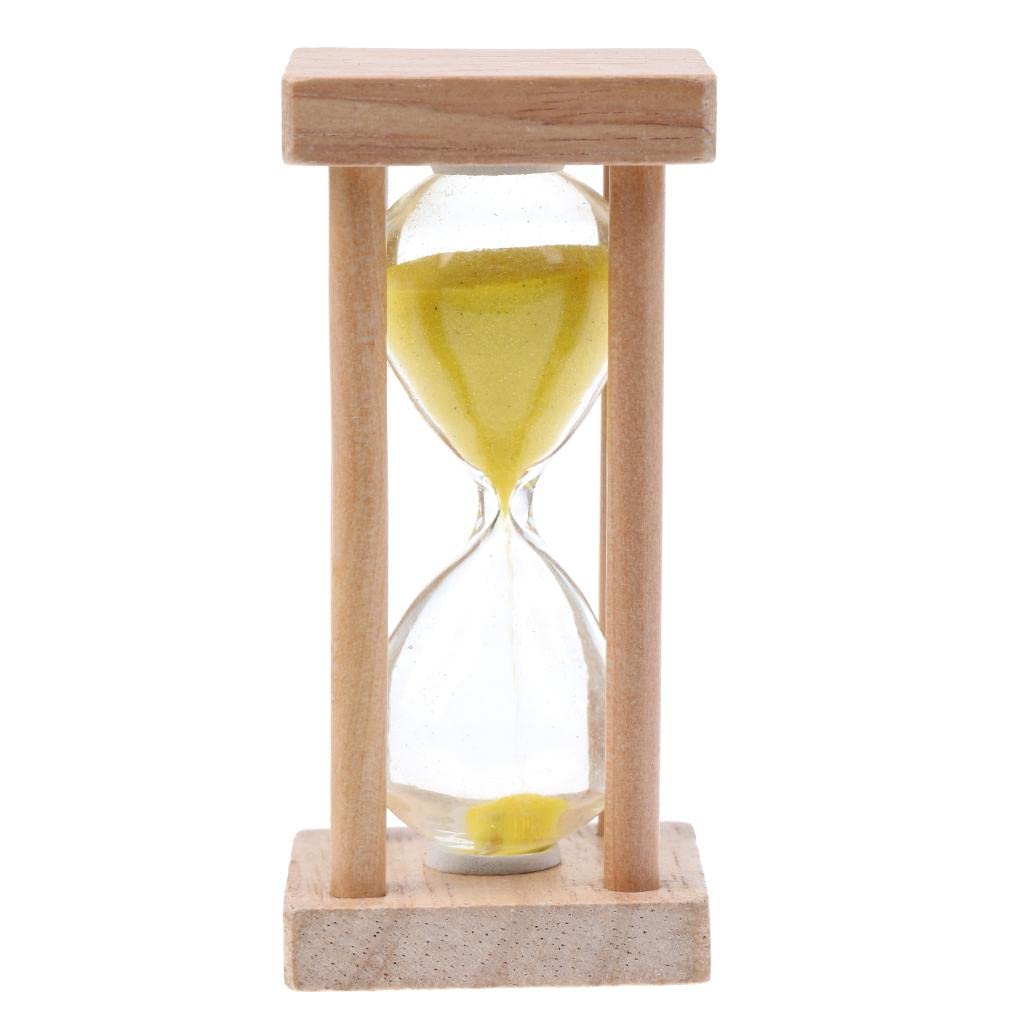 5 Minute Wooden Hourglass Sand Timer - Classic Yellow Sandglass for Kitchen, Classroom, Board Games & Meditation (5 Min)