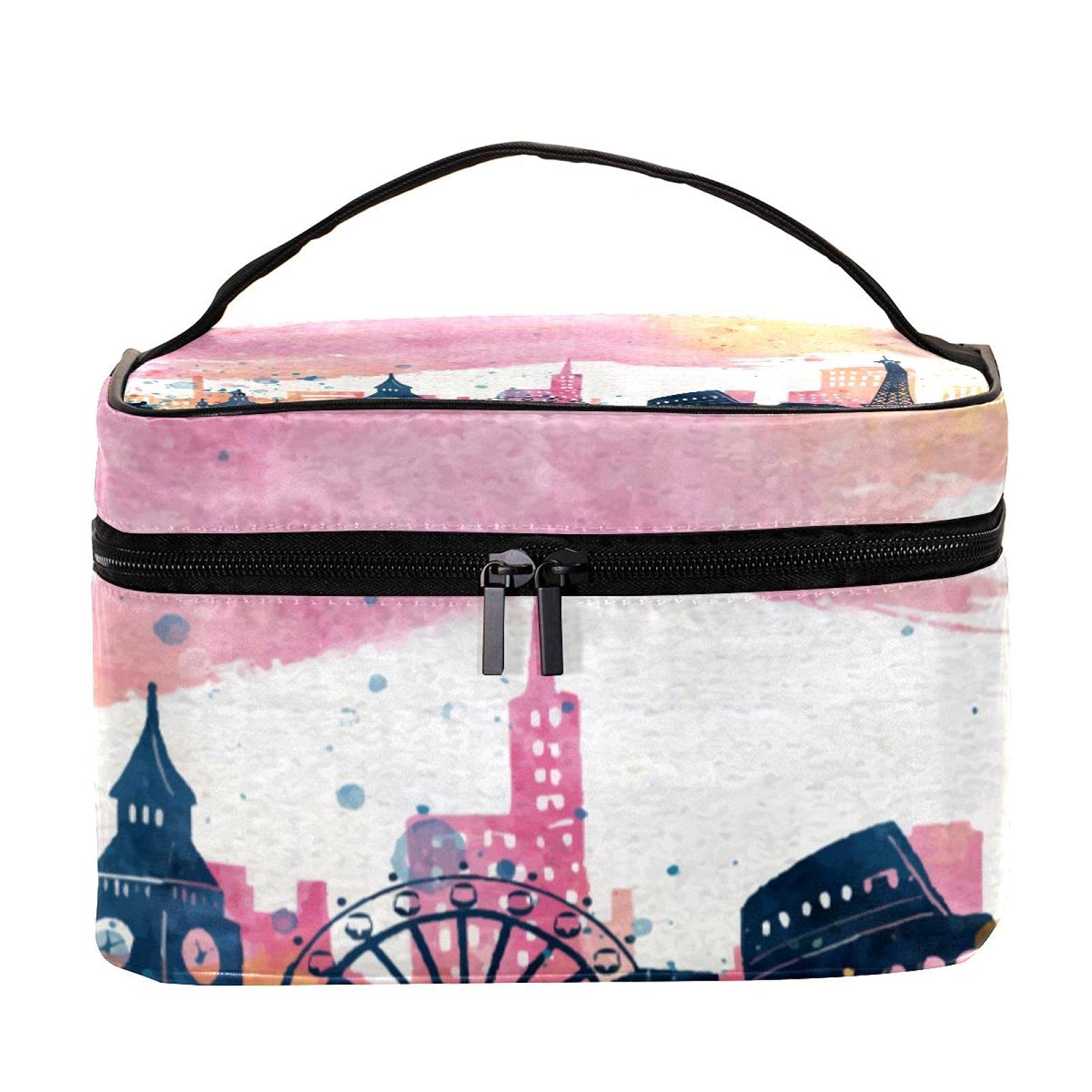 London Travel Watercolor Makeup Bag - Large Cosmetic Organizer with Zipper for Women & Girls | Perfect for Travel, Gym & Daily Essentials Storage