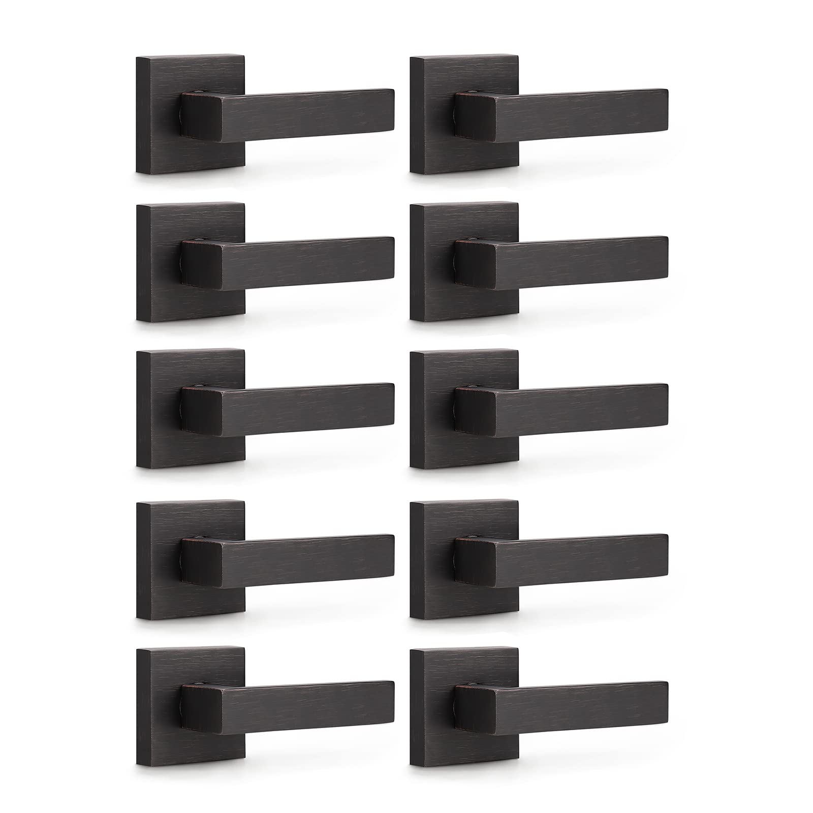 KNOBWELL 10 Pack Heavy Duty Interior Door Handles - Right/Left Hand Single Sided Dummy Lever for Closet & Cabinet Doors in Oil Rubbed Bronze (0.93 lb, One Side Use) - Perfect for Bedrooms, Bathrooms & Storage Spaces