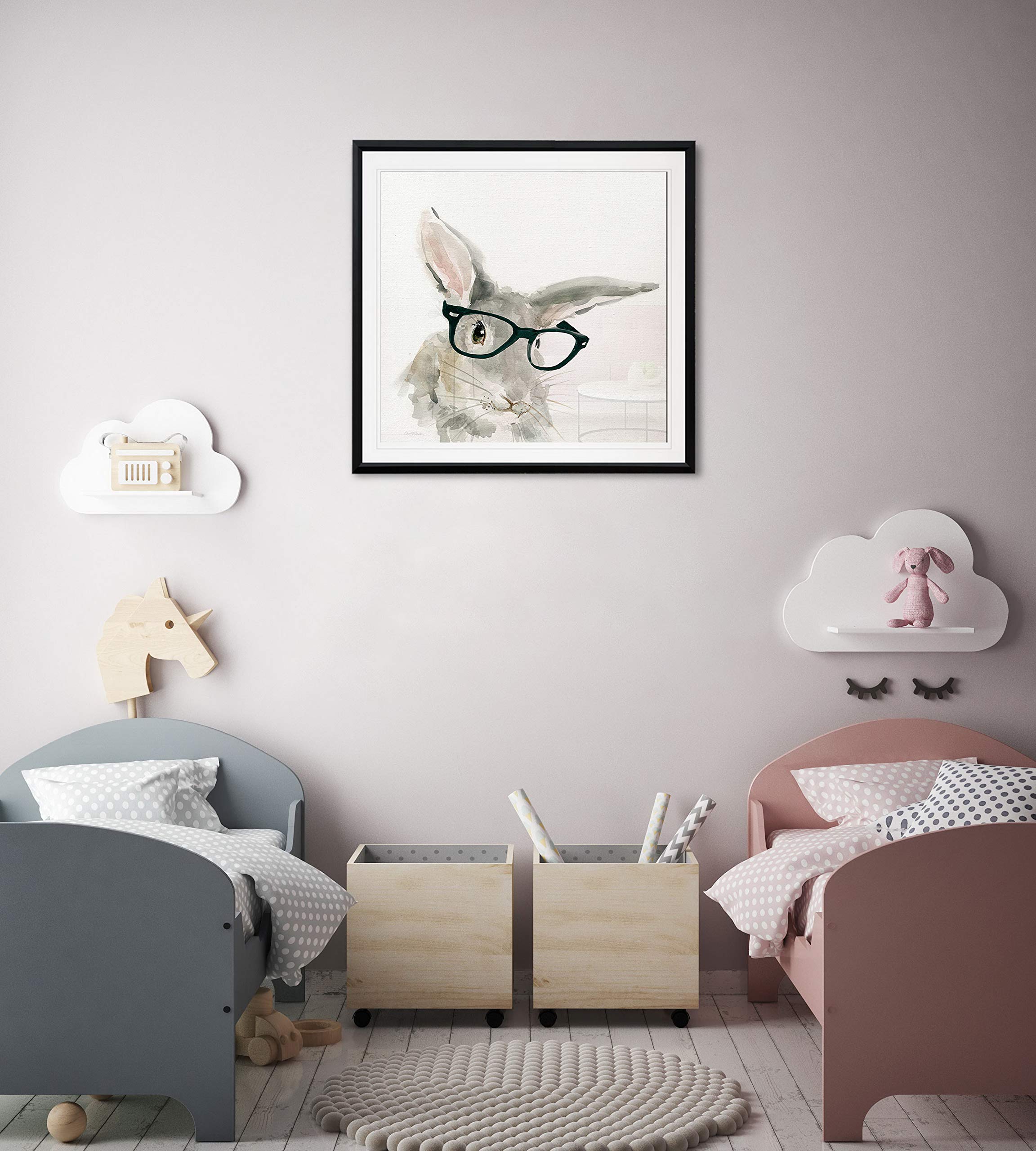 Adorable Rabbit Painting - Baby Bunny with Glasses Framed Canvas Art Print - Cute Animal Wall Decor for Nursery, Kids Room & Home Office