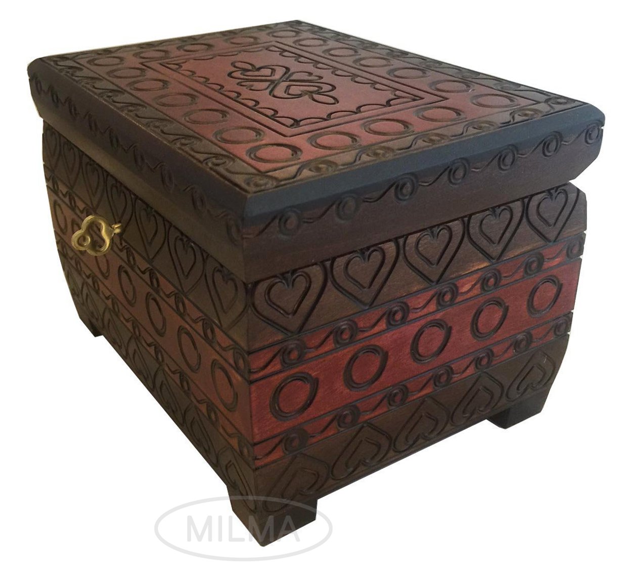 Handcrafted Red Heart Wooden Jewelry Box with Lock & Key - Romantic Linden Wood Keepsake Chest for Valentine's Gifts, Anniversary & Wedding Jewelry Storage