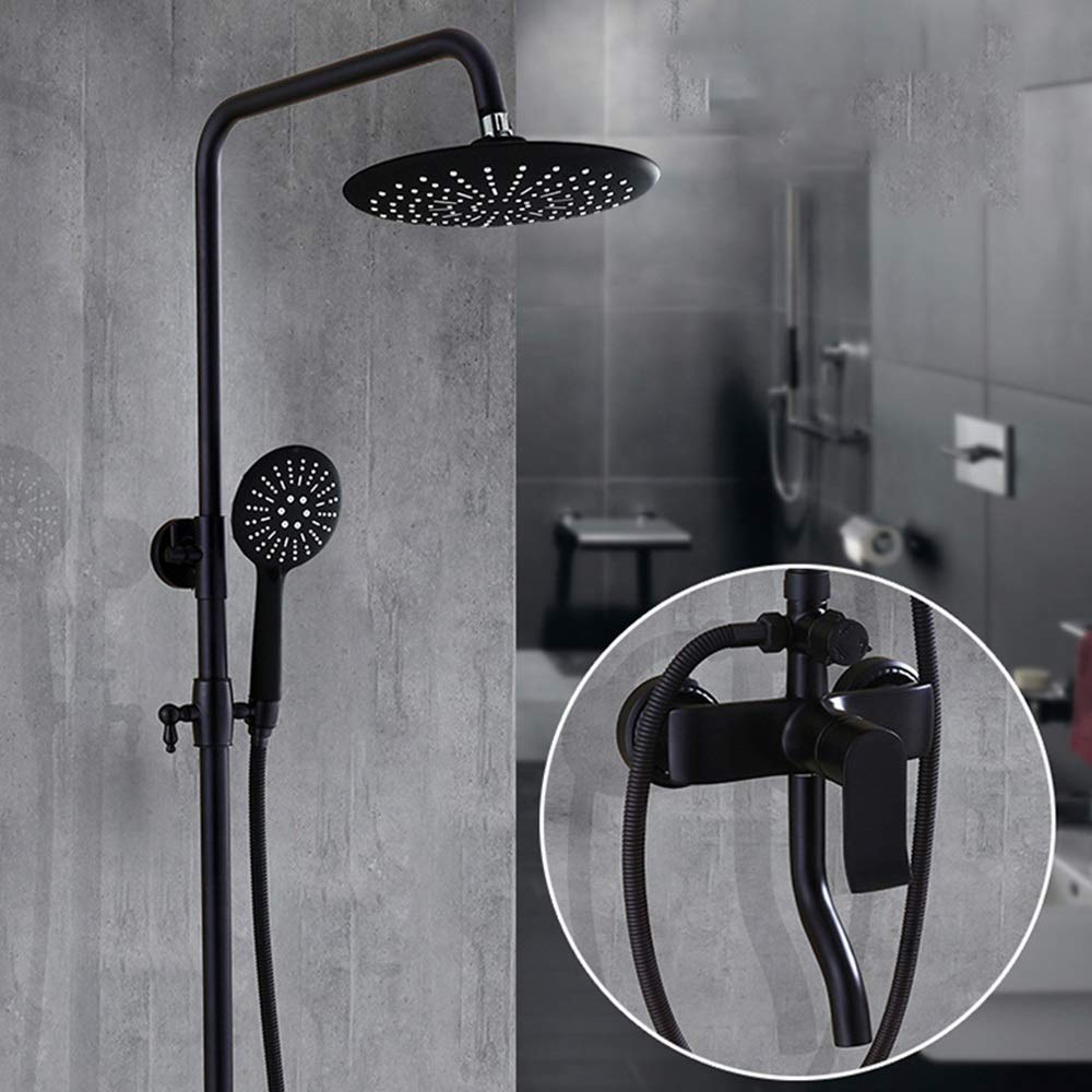 ZUQIEE Retro Black Copper Shower Set - Wall Mounted Hand Shower System with Round Top Spray Booster | Matte Finish Bathroom Faucet for Modern & Vintage Home Decor | Perfect for Master Bath, Guest Bath & Spa Retreats