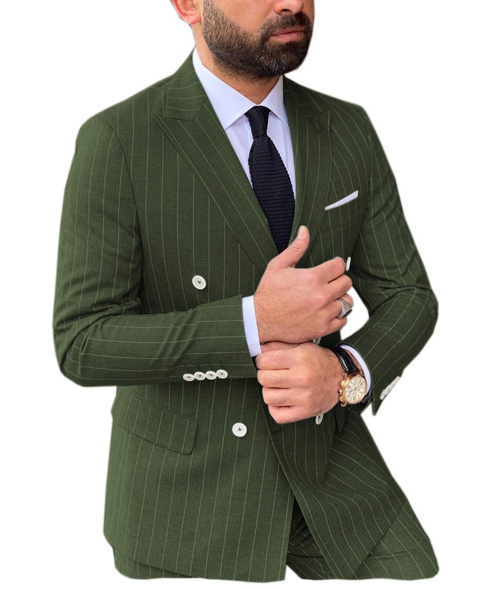 Men's Slim Fit Double Breasted Suit Set - 2 Piece Formal Tuxedo with Stripes for Wedding, Groomsmen & Business (Blazer + Pants) - Perfect for Weddings, Prom, Office & Special Occasions
