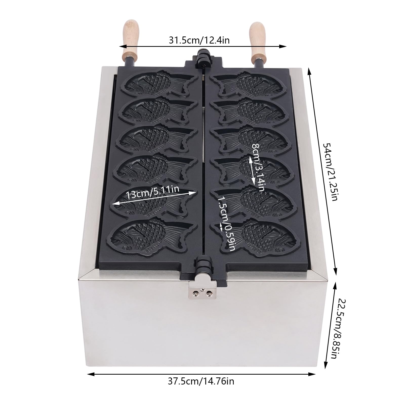 Commercial Electric Fish Waffle Maker Machine - 6Pcs Nonstick Fish-Shaped Waffle Iron, 110V 3KW Stainless Steel - Perfect for Restaurants, Cafes, Snack Shops & Home Breakfast Cooking