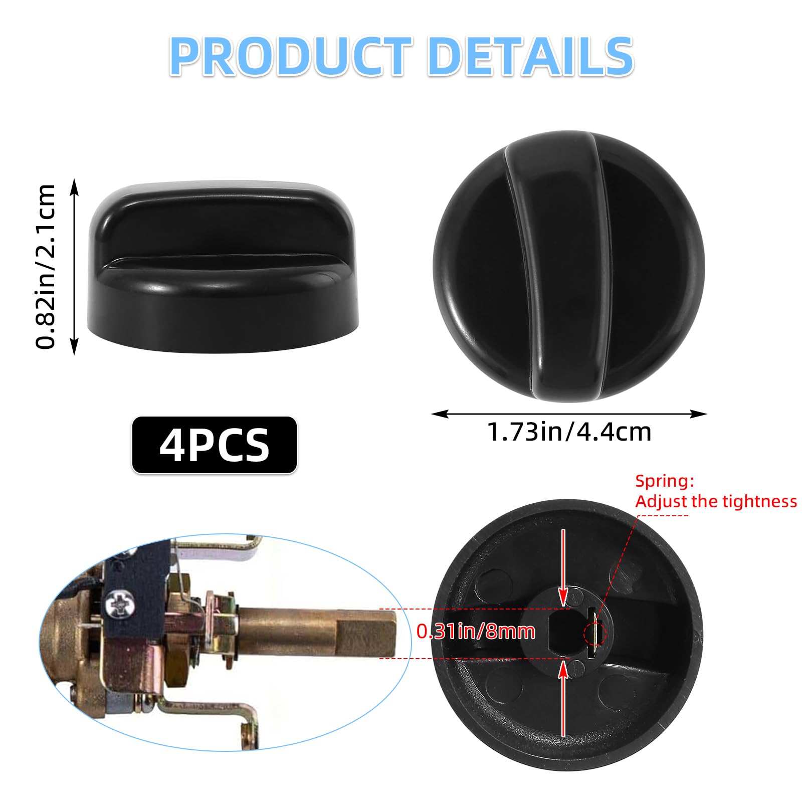 4-Pack Universal D-Shape Heater Knob Replacement for Gas Fireplaces, Fire Pits & Grills – Durable & Easy to Install for Most Patio Heaters – Perfect for Outdoor Heating, Backyard Gatherings & Camping