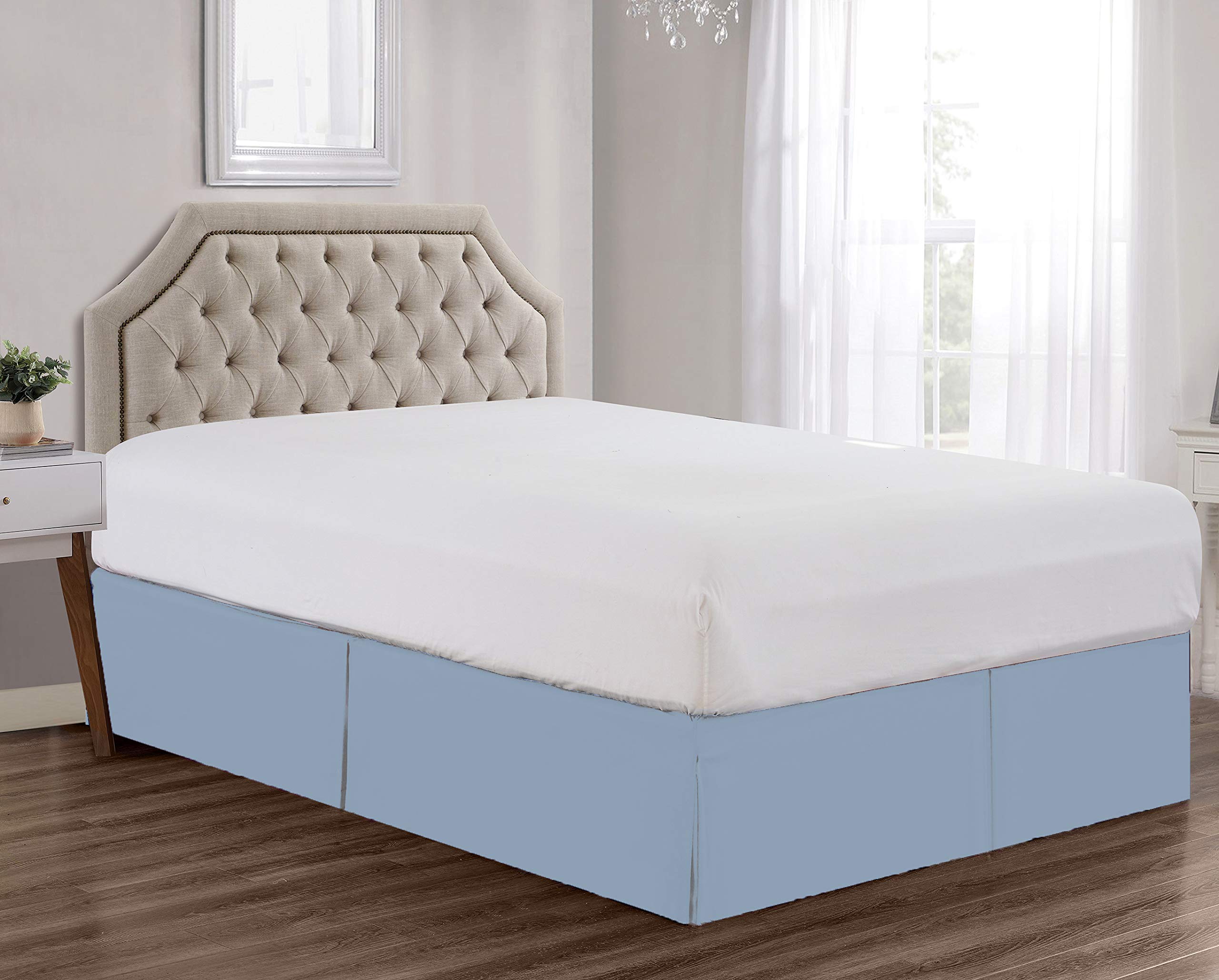 600 Thread Count Pure Cotton Pleated Bed Skirt - Twin Size Split Corner Box Pleated Design with 18 Inch Drop - Light Blue | Perfect for Guest Rooms, Master Bedrooms & Luxury Hotel Decor