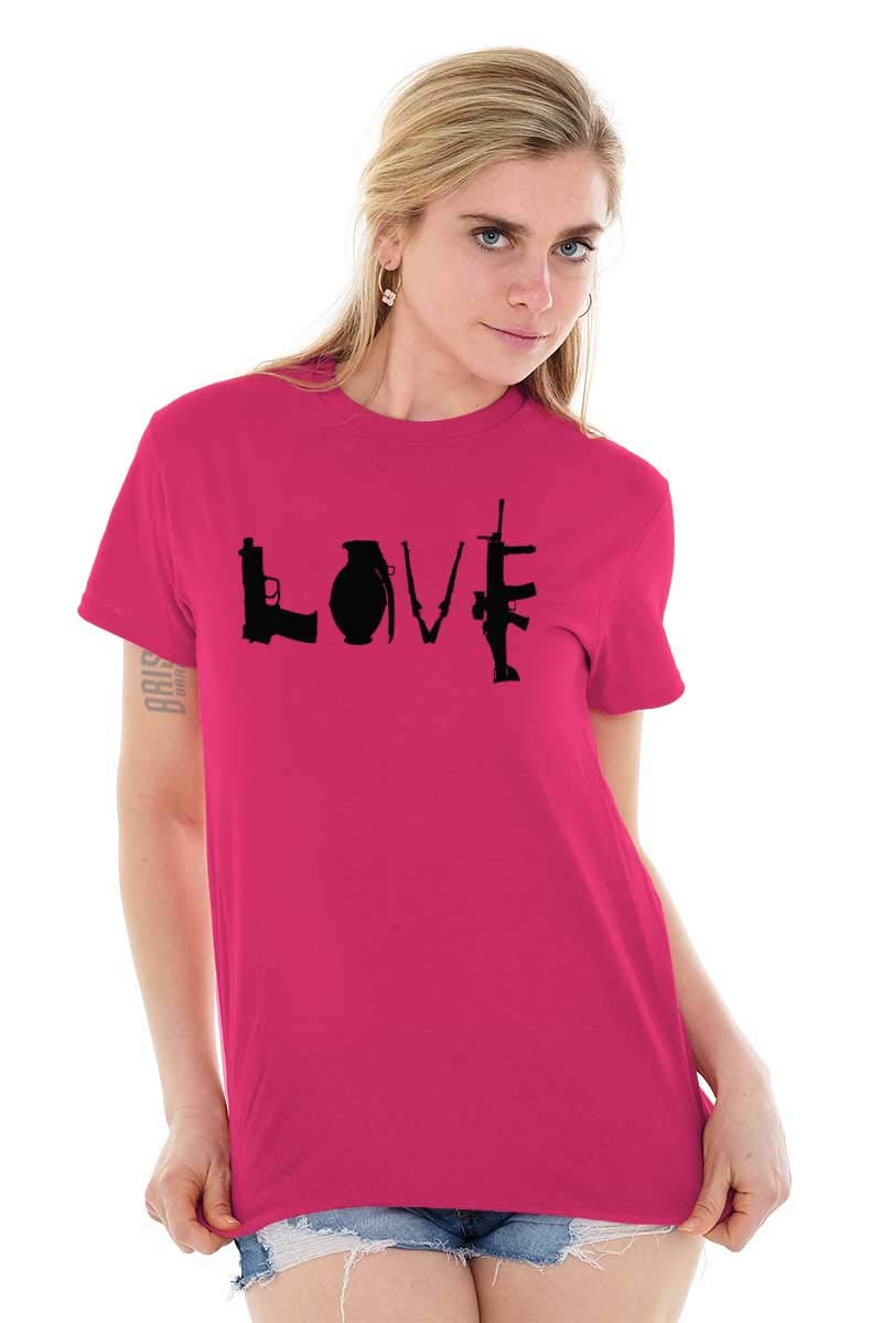 Love Pistol Rifle Arms Owner America Women's Graphic T-Shirt | Patriotic Gun Rights Tee for Women | Perfect for 2A Supporters & Shooting Range Outfits