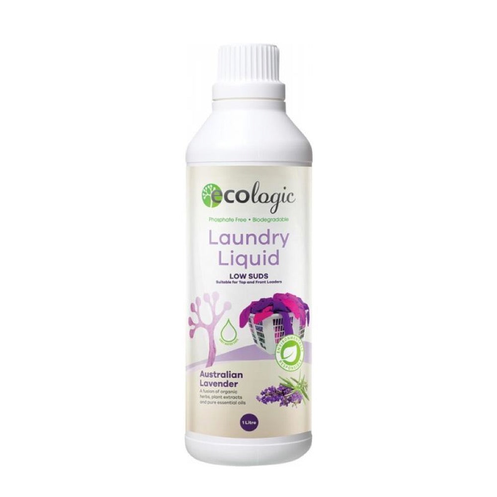 ECOLOGIC Natural Laundry Detergent Liquid - Australian Lavender Scent, 1L Bottle | Eco-Friendly Plant-Based Formula for Sensitive Skin | Perfect for Babies, Gym Clothes & Sustainable Living