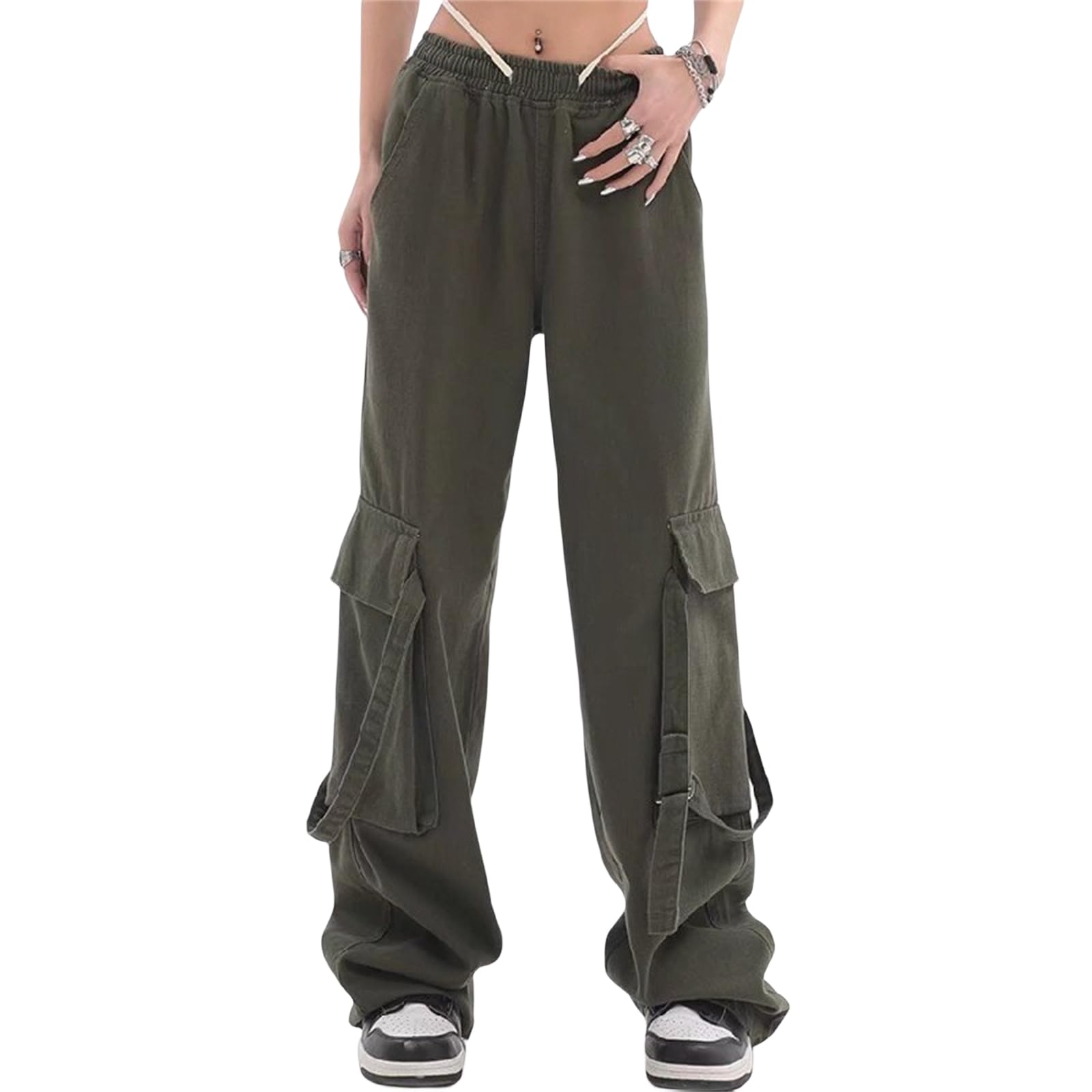 uSecee Women's Cargo Pants - Y2K Baggy Joggers with Drawstring Waist, Multi-Pocket Loose Sweatpants for Casual Wear, Street Fashion & Outdoor Activities