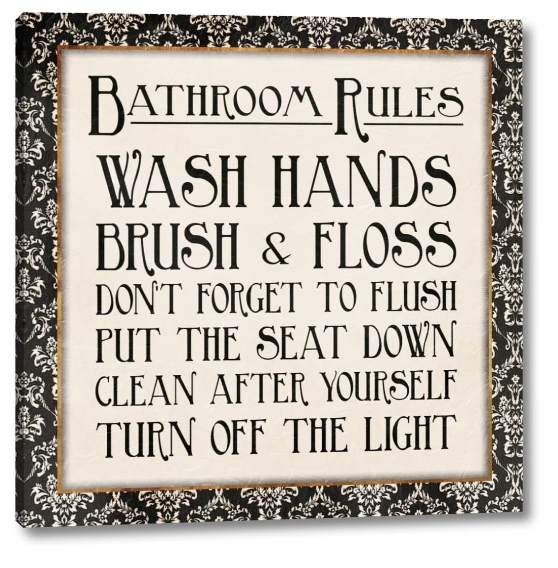 Black Gold Bath Rules by Jace Grey - 24x24 Inch Modern Canvas Wall Art Print - Gallery Wrapped Framed Ready to Hang - Perfect for Bathroom, Living Room or Bedroom Decor