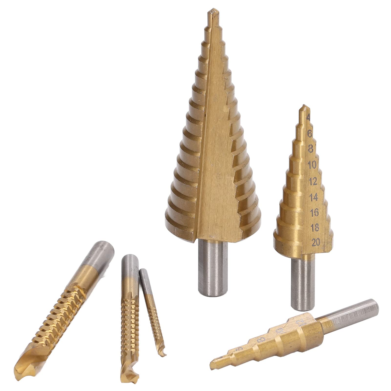 Premium Titanium HSS Step Drill Bit Set - 6 Piece Round Shank Straight Groove Bits for Plastic, Wood & Metal - High Wear Resistance for DIY Projects & Professional Use