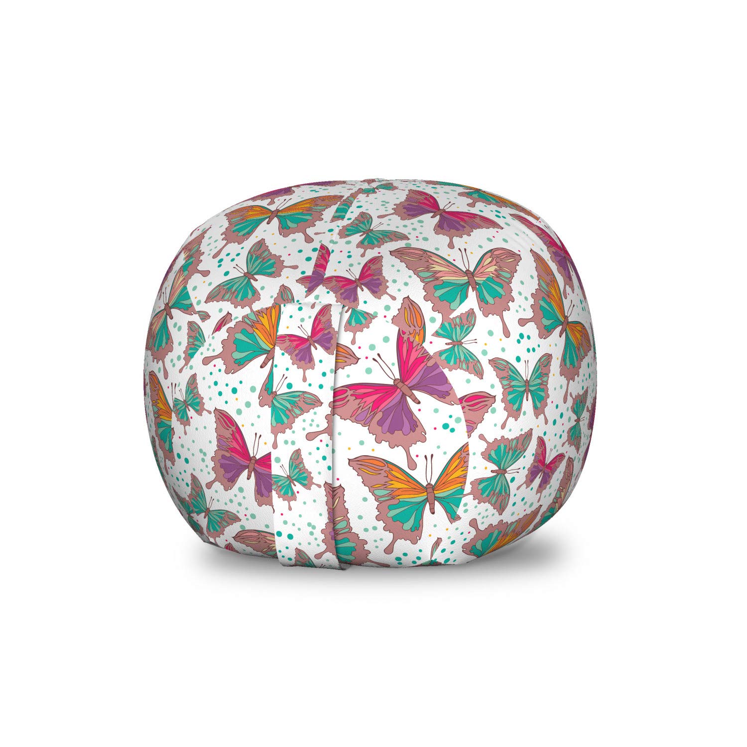 Ambesonne Butterfly Toy Storage Bag Chair - Colorful Abstract Butterfly Design with Green Dots, Washable Stuffed Animal Organizer for Kids Room, Small Multicolor Storage Solution | Perfect for Nursery, Playroom & Bedroom Organization
