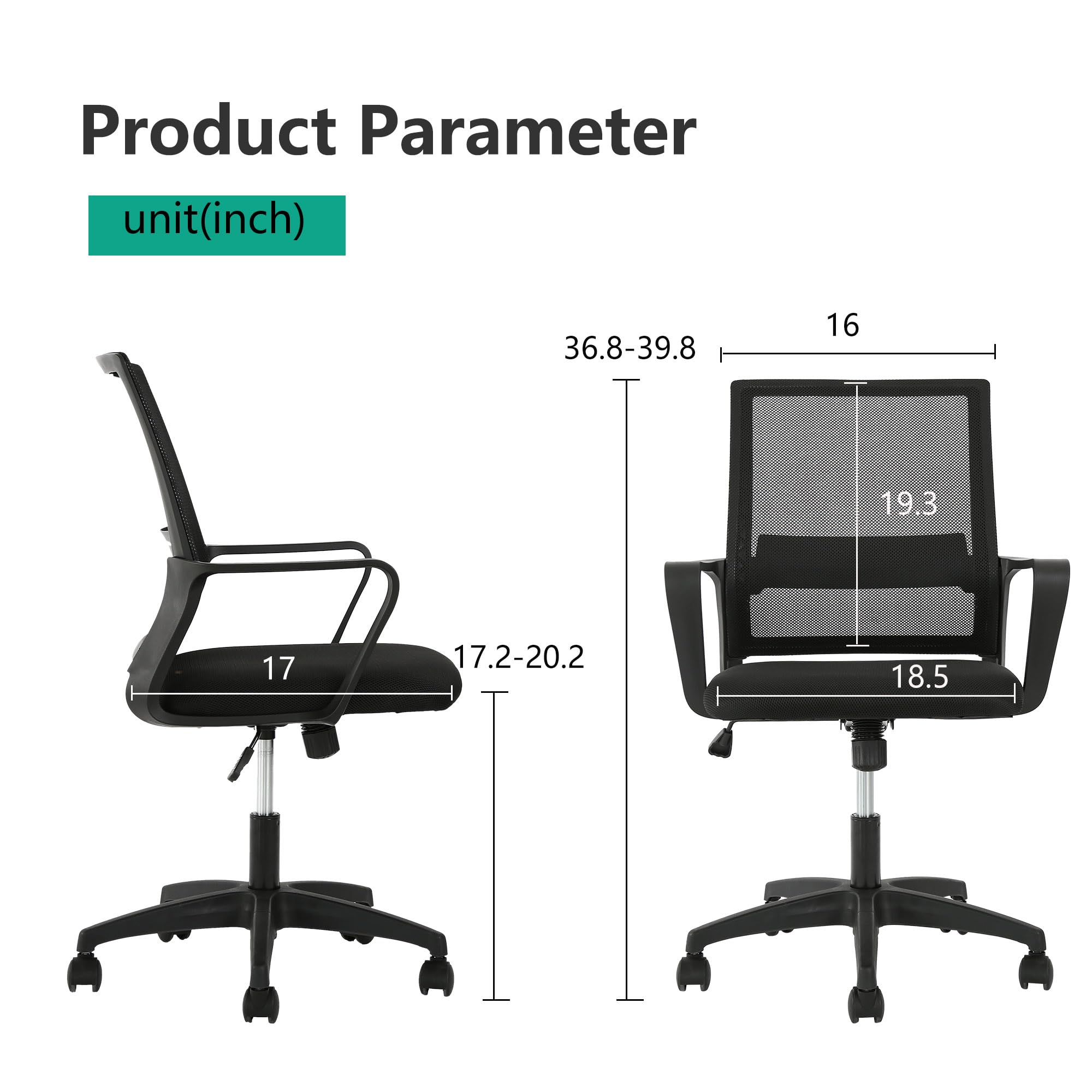 Ergonomic Gaming Chair with Lumbar Support - Adjustable Office Computer Desk Chair with Wheels, Swivel & Armrests - Mid Black Cushion for Home Office, Video Gaming & Workstation Use