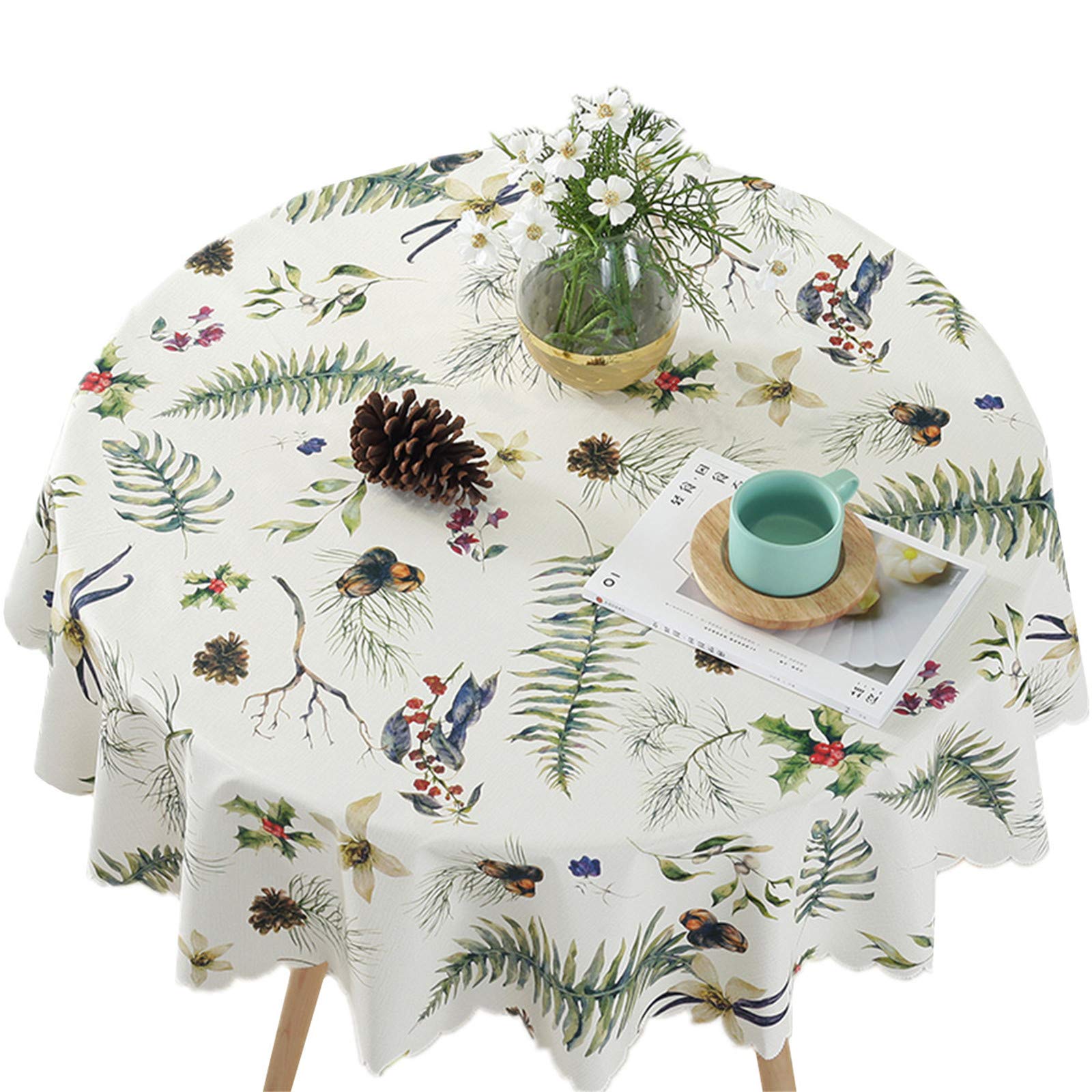 Vinyl Round Table Cover 48 Inch - Waterproof, Oil-Proof, Wipe Clean PVC Tablecloth for Dining, Kitchen, Party, and Outdoor Use