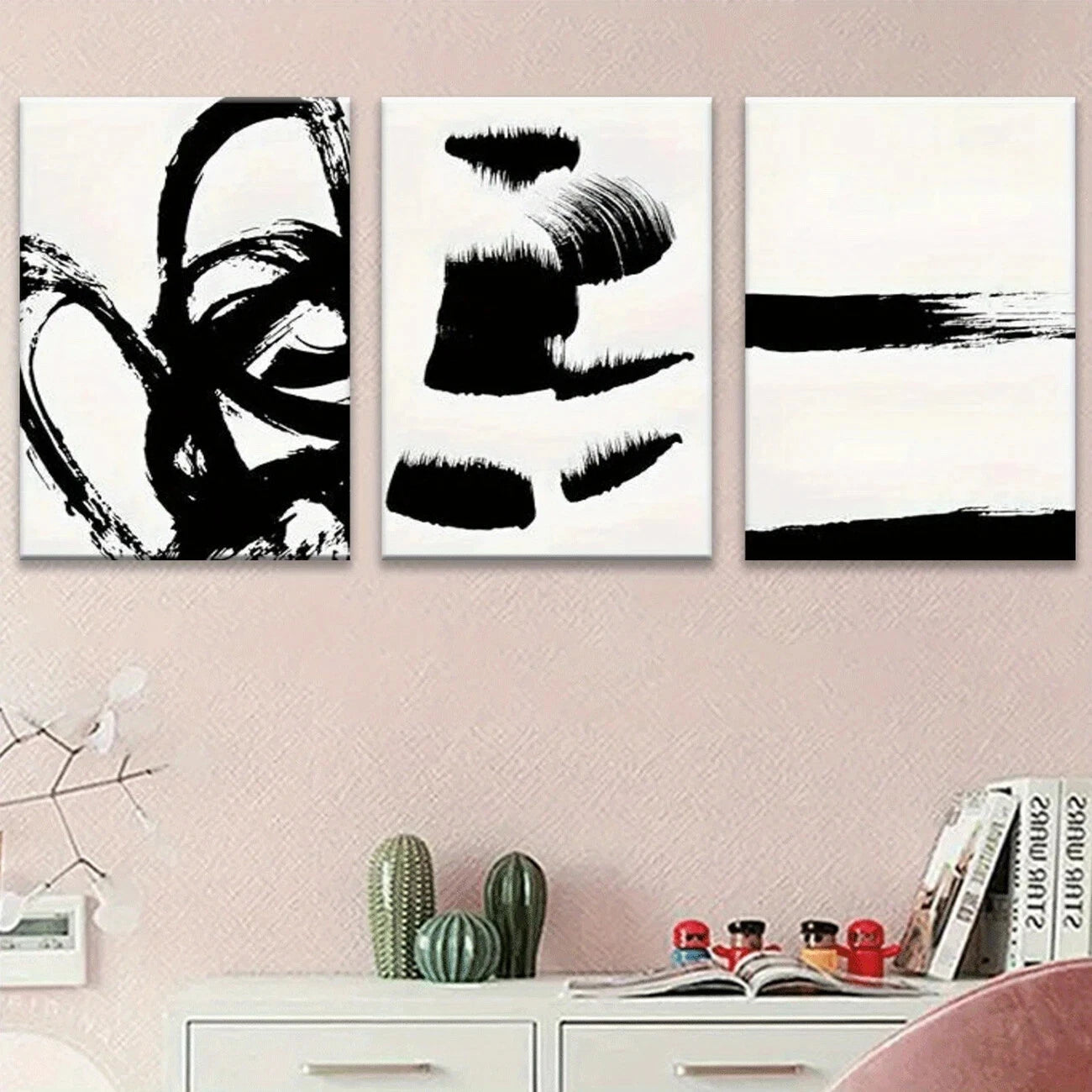 3-Piece Abstract Black Brush Strokes Metal Wall Art - Ready to Hang Modern Home Decor for Living Room, Bedroom & Office