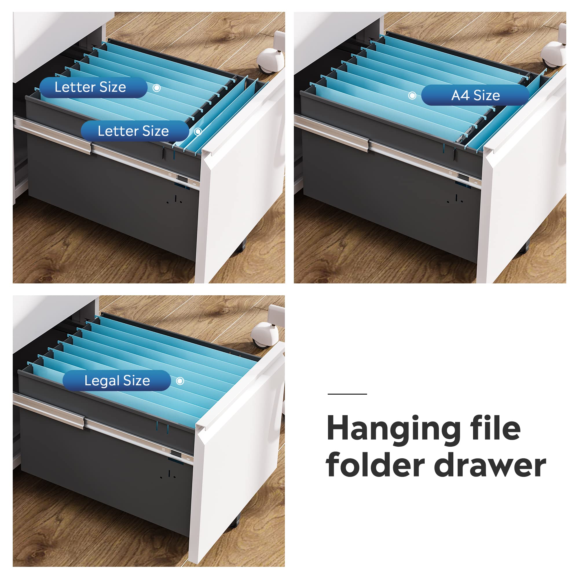 DEVAISE 2-Drawer Locking Mobile File Cabinet - Commercial Vertical Office Storage Cabinet in White - Perfect for Office, Home, or School Organization