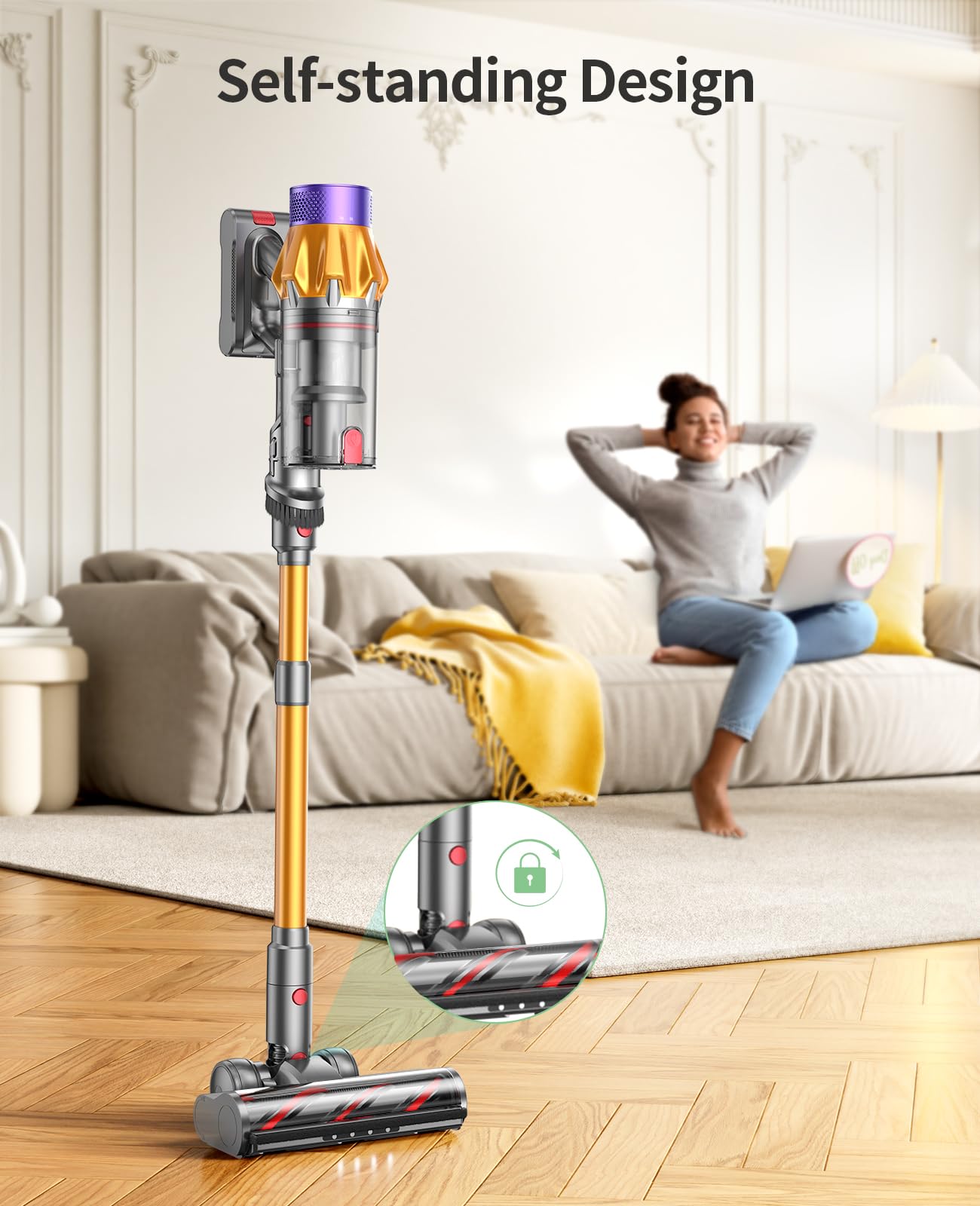 Powerful 550W 45Kpa Cordless Vacuum Cleaner with Touch Screen - 60 Min Runtime, Wall Mount Charging & Self-Standing Design - 1.5L Dust Cup for Pet Hair, Carpets & Hardwood Floors - Perfect for Home Cleaning & Quick Pickups