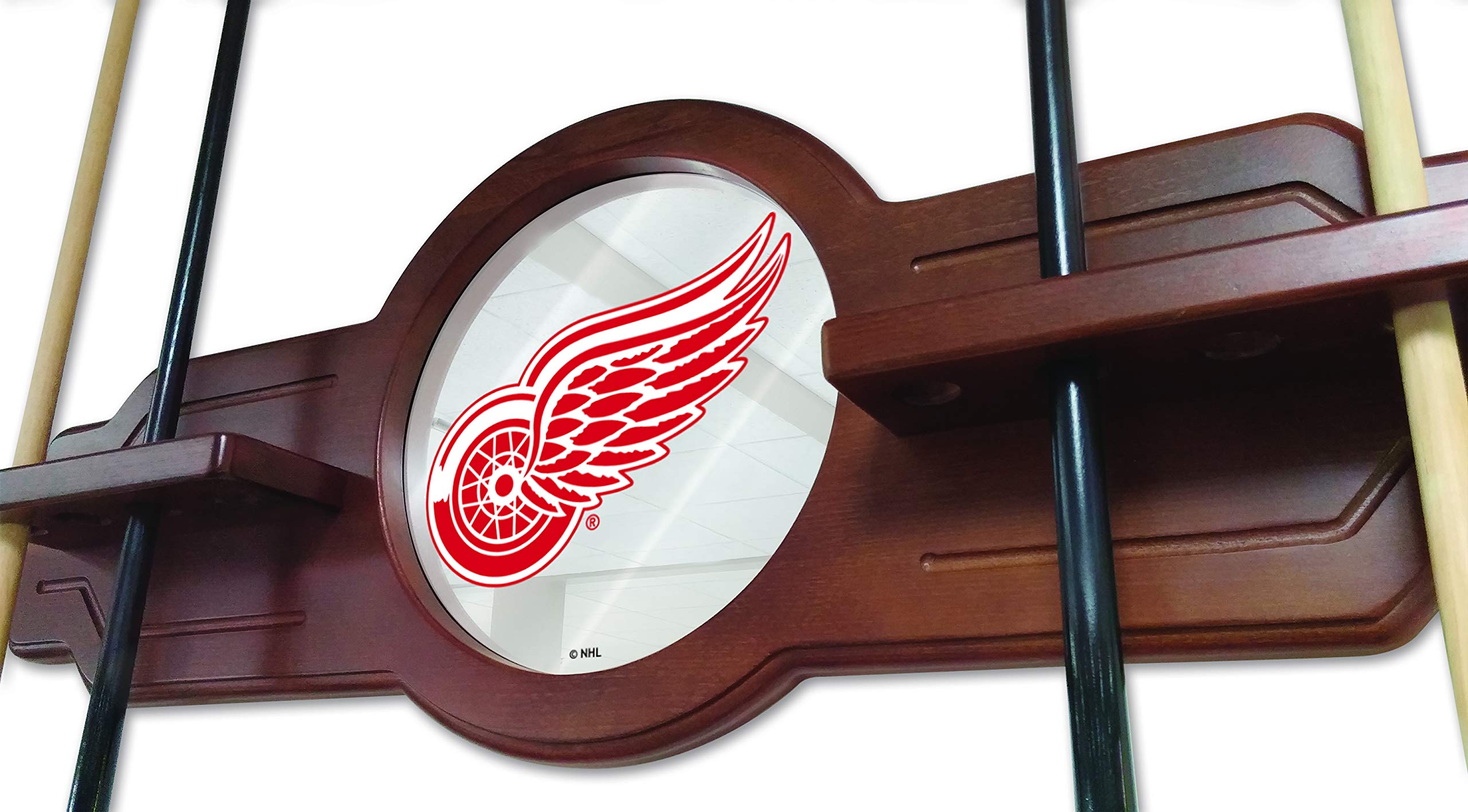 Detroit Red Wings Themed Cue Rack - Navajo Finish Billiard Accessory by Holland Bar Stool | Perfect for Game Rooms, Sports Bars & Man Caves