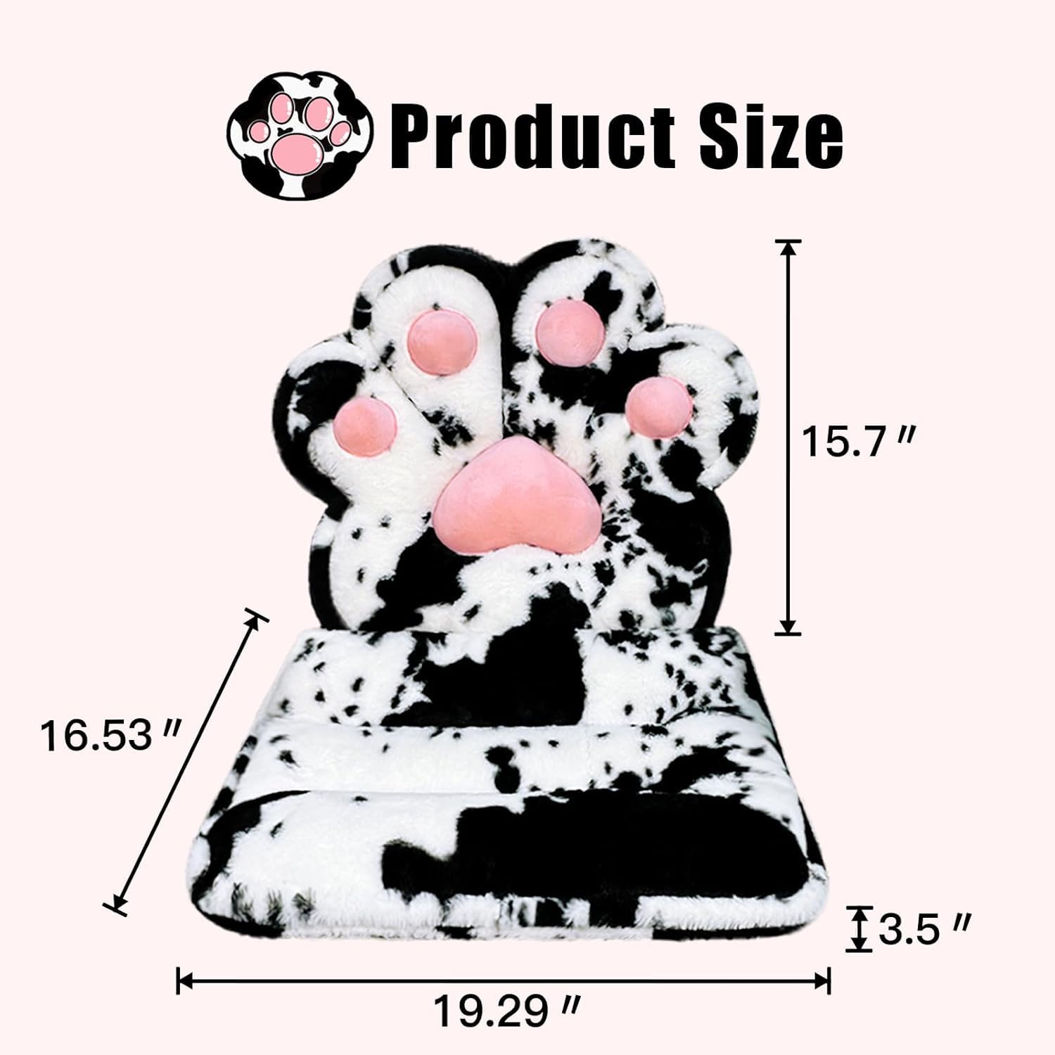 L-Shaped Cat Paw Cushion - Soft Faux Rabbit Fur Gaming Chair Pillow, Kawaii Office Desk Cushion, Plush Seat Pad for Home Decor & Room Aesthetics - Perfect for Gaming Setups, Workstations & Cozy Living Spaces (Cow Print)