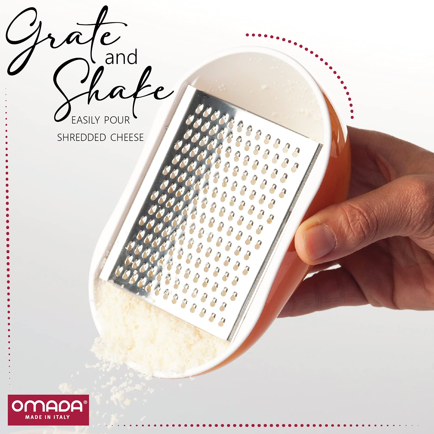 Omada Unique Small Cheese Grater with Storage Container & Domed Lid - Acrylic Casing & Stainless Steel Grater - Dishwasher Safe, BPA Free - Perfect for Kitchen, Camping & Travel Use