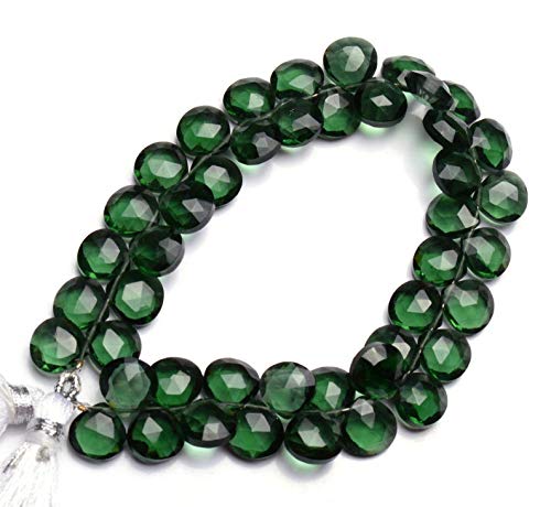 Dark Green Moss Aquamarine Faceted Quartz Heart Briolette Beads - 8mm Size, 7 Inch Full Strand - Perfect for Jewelry Making, DIY Crafts & Beading Projects
