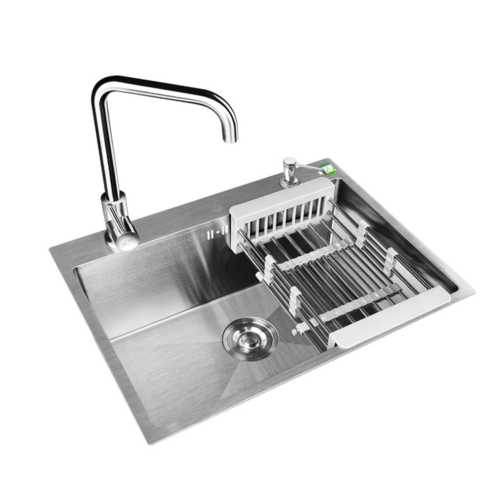 Stainless Steel Kitchen Sink with Bowl - Thickened Single Basin Reversible Design for Household Use (Silver, 55x45x21cm) - Perfect for Modern Kitchens, Apartments & RV Living