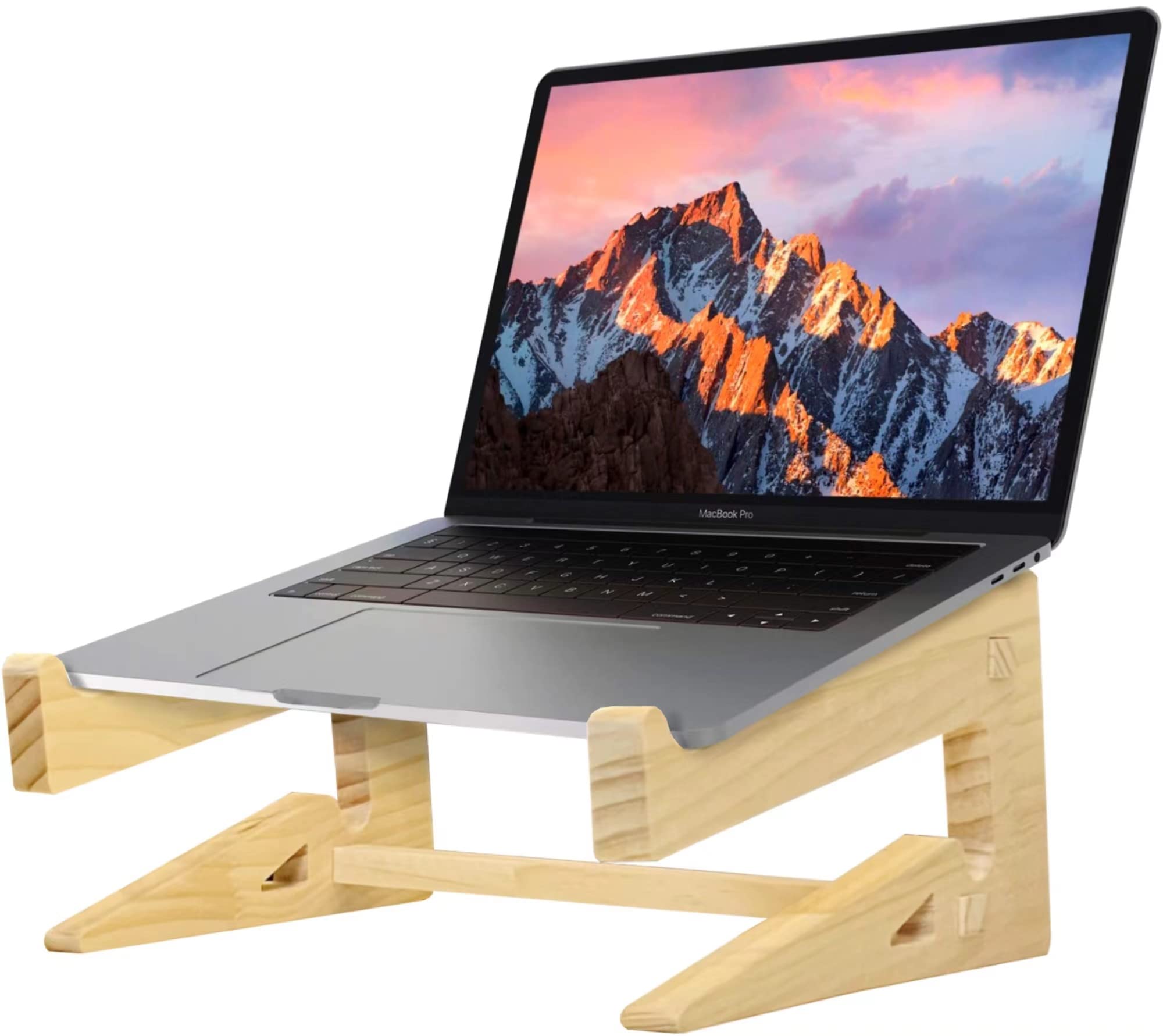 Ergonomic Wooden Laptop Stand - Adjustable Vertical Notebook Holder for MacBook, Dell, HP, Chromebook & More - Perfect for Home Office, Workspace & Bed Use