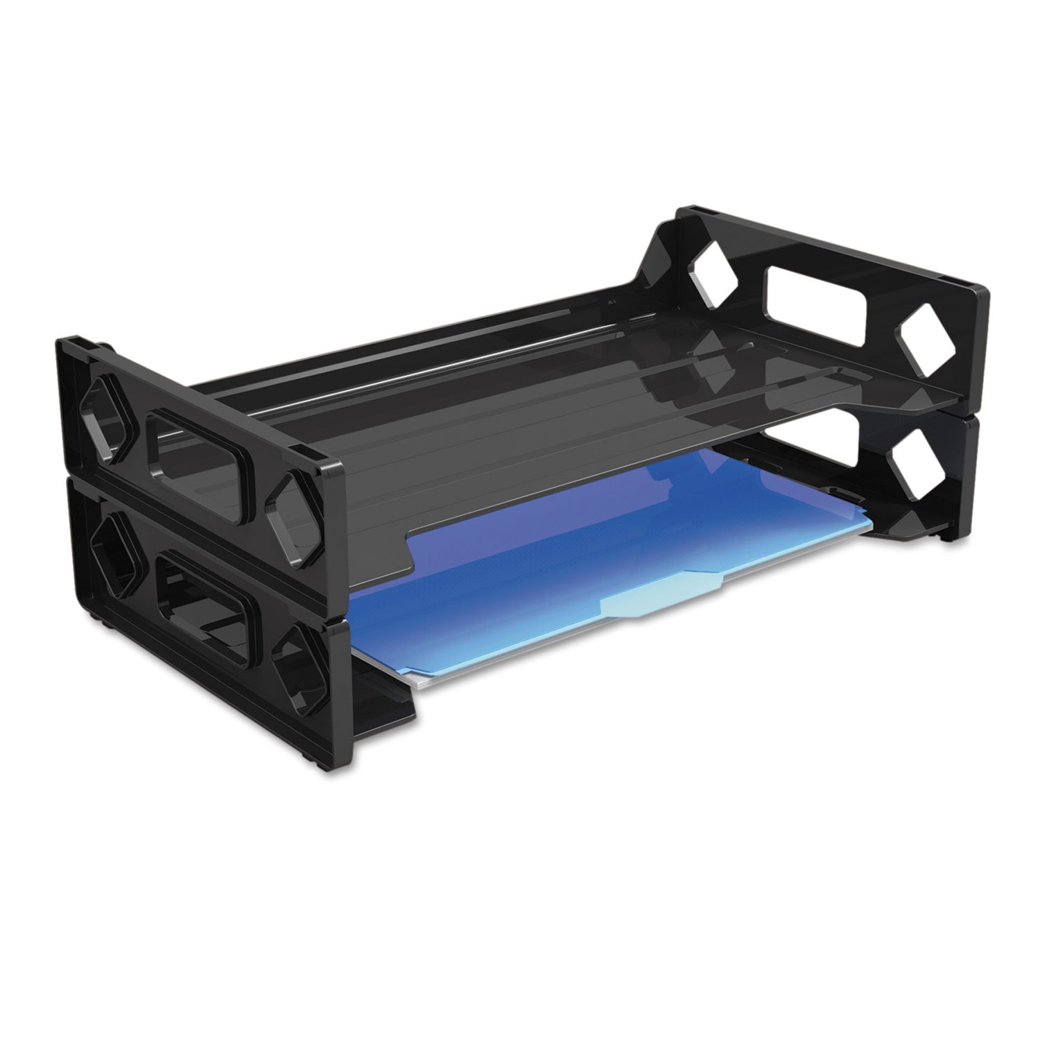 Universal 08101 Black Plastic Two-Tier Side Load Legal Desk File Organizer - Perfect for Office, Home, or School Document Storage