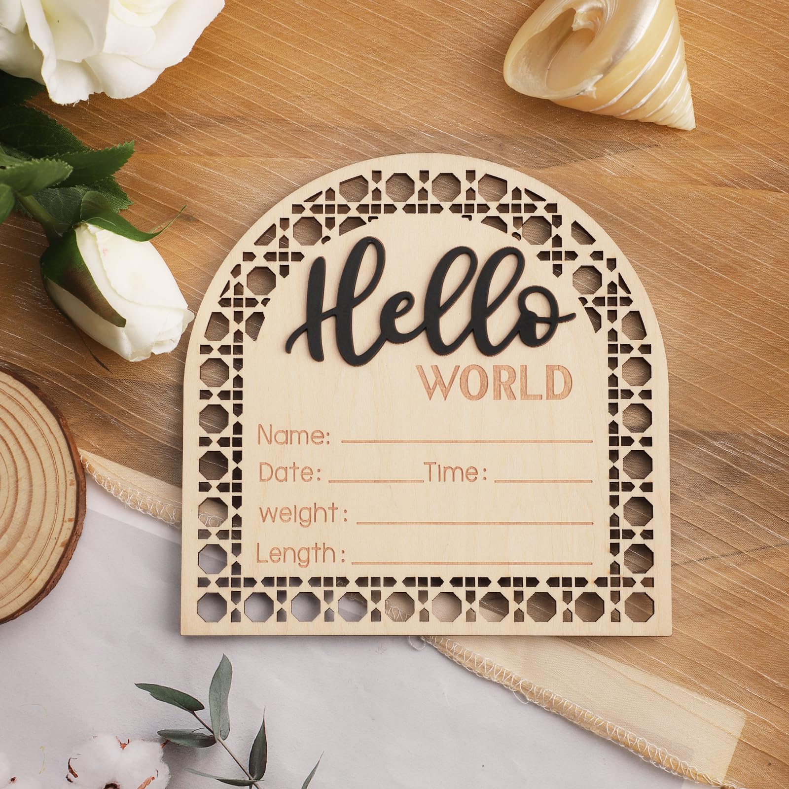 5.5 Inch Wooden Baby Announcement Sign - Newborn Birth Announcement Cards for Boys & Girls | Perfect for Gender Reveal, Baby Showers & Nursery Decor