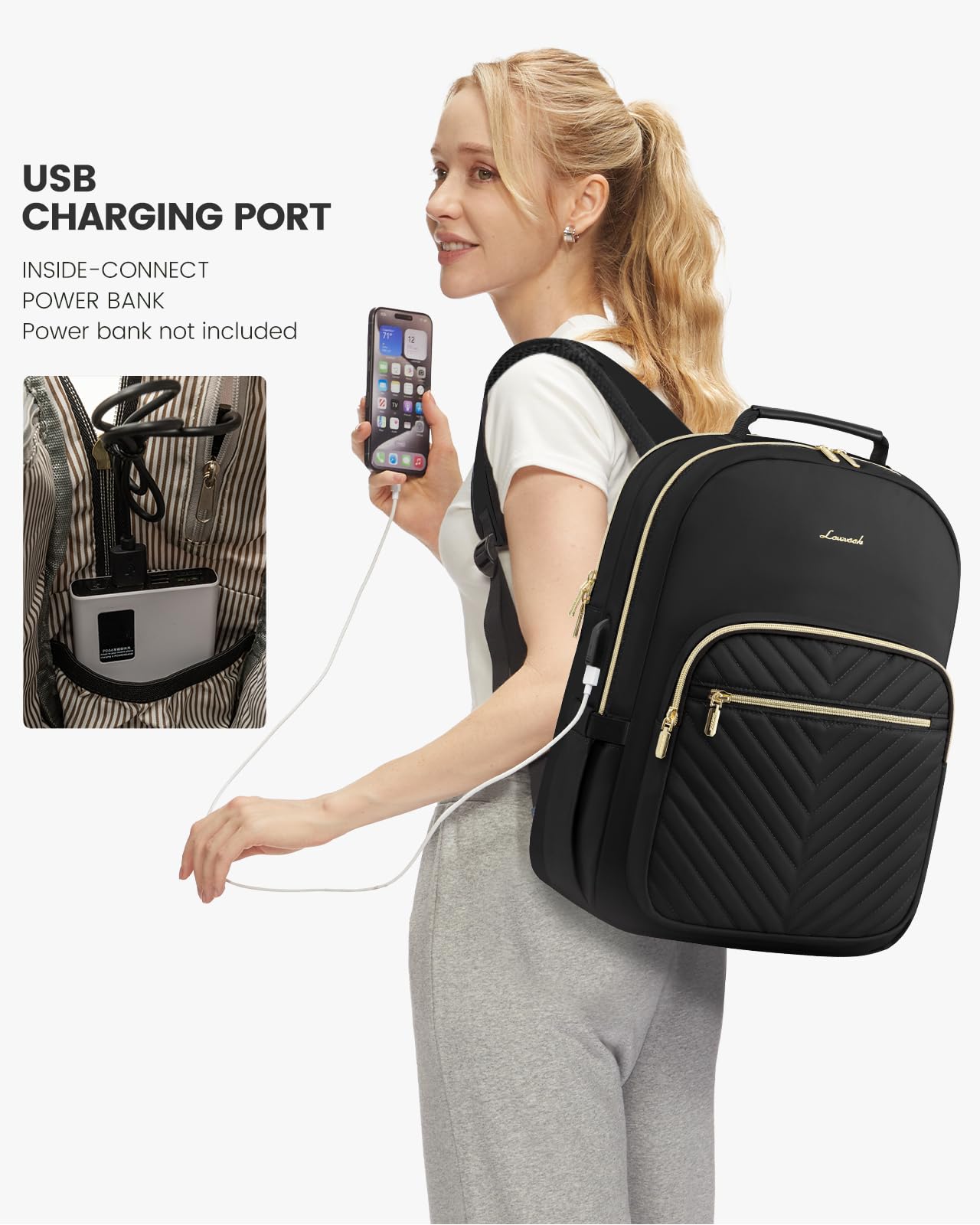 LOVEVOOK Women's 17-inch Laptop Backpack - Stylish Travel Computer Bag for College Students, Teens & Outdoor Hiking, Durable Carry-On Backpack Purse in Black for Work, School & Daily Commute