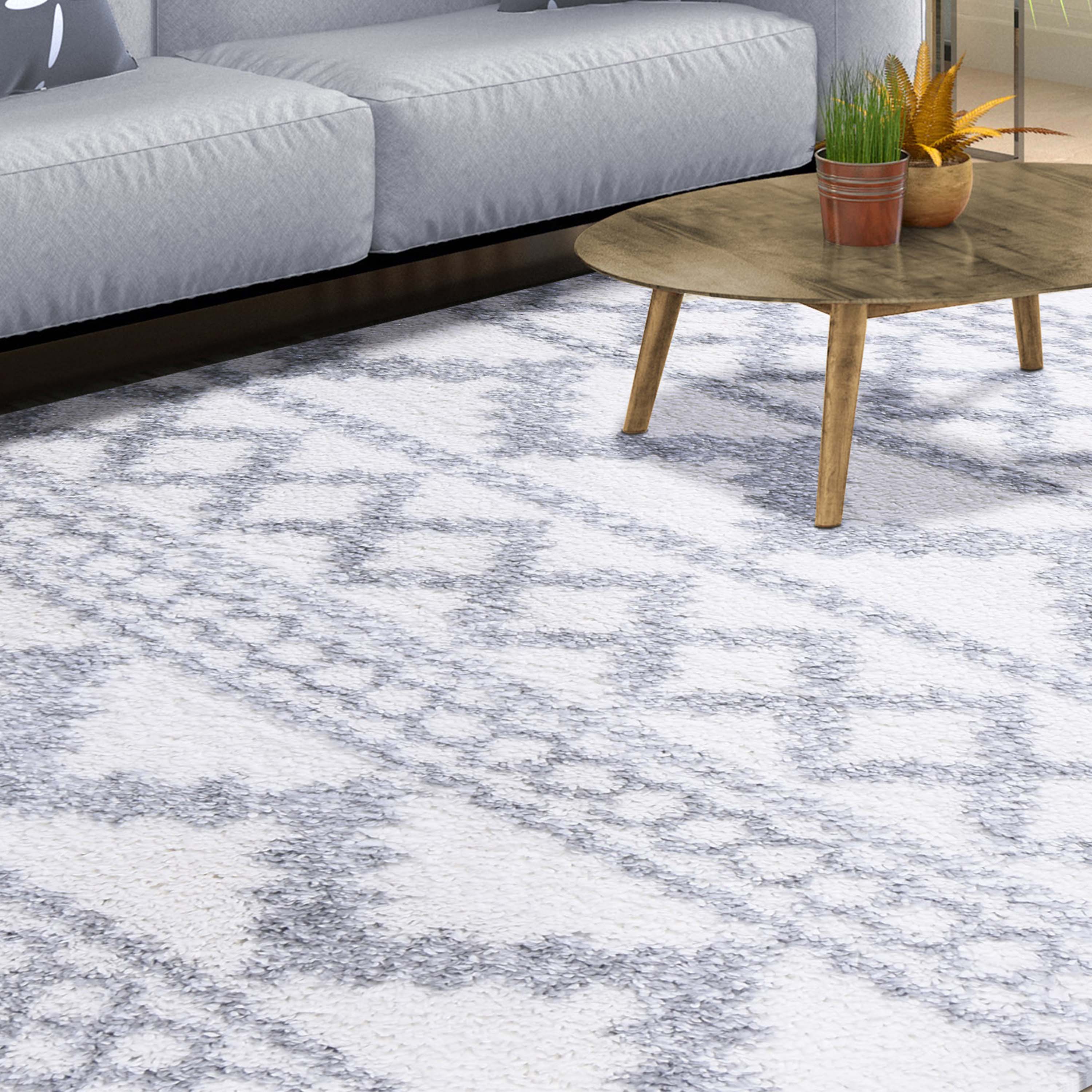 Rhea Geometric Bohemian Plush Shag Area Rug - Soft Non-Slip Indoor Floor Carpet for Living Room, Bedroom & Nursery | Modern Home Decor